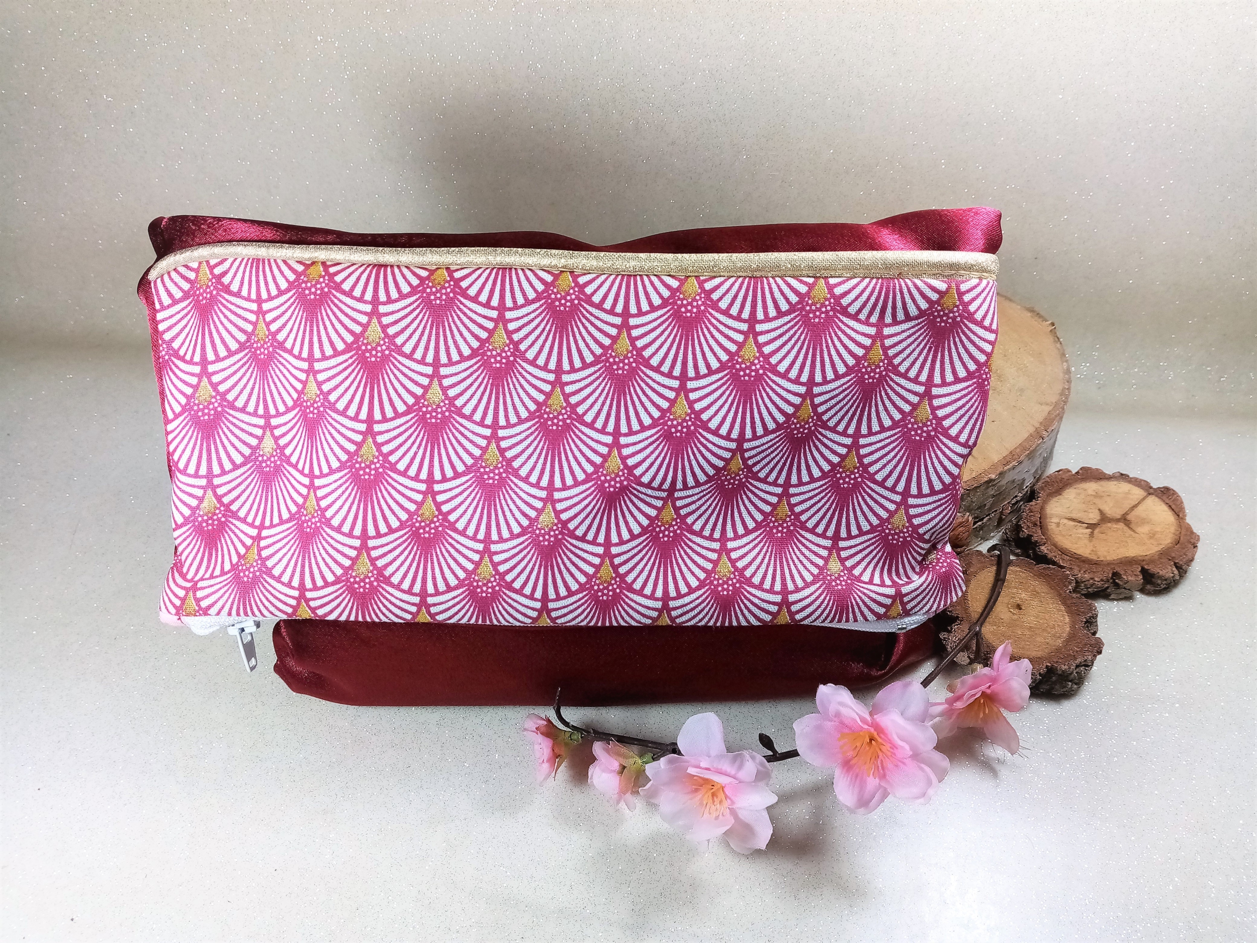 Pochette trousse xxl satin bordeaux faitmain