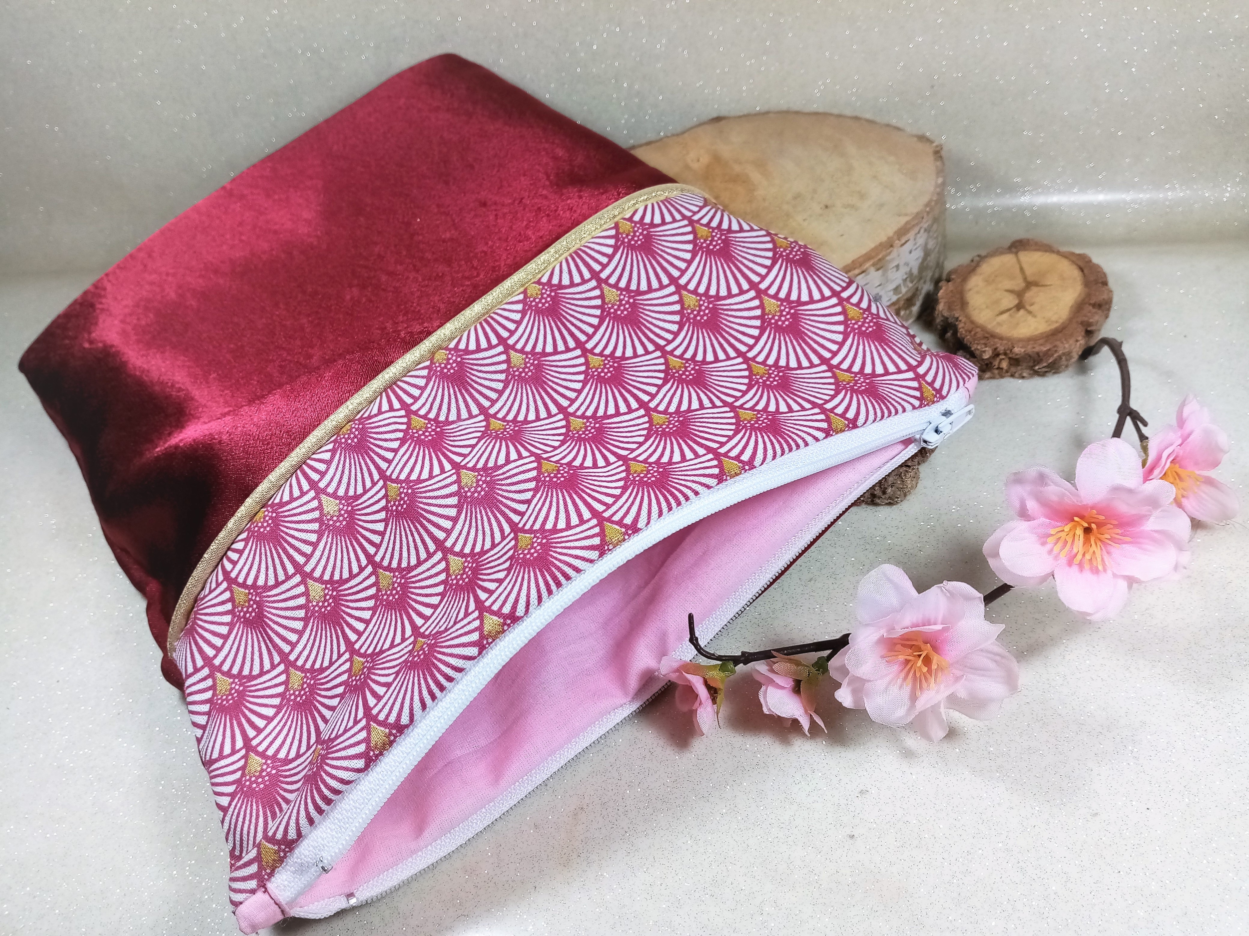 trousse plate xxl bordeaux doré satin faitmain