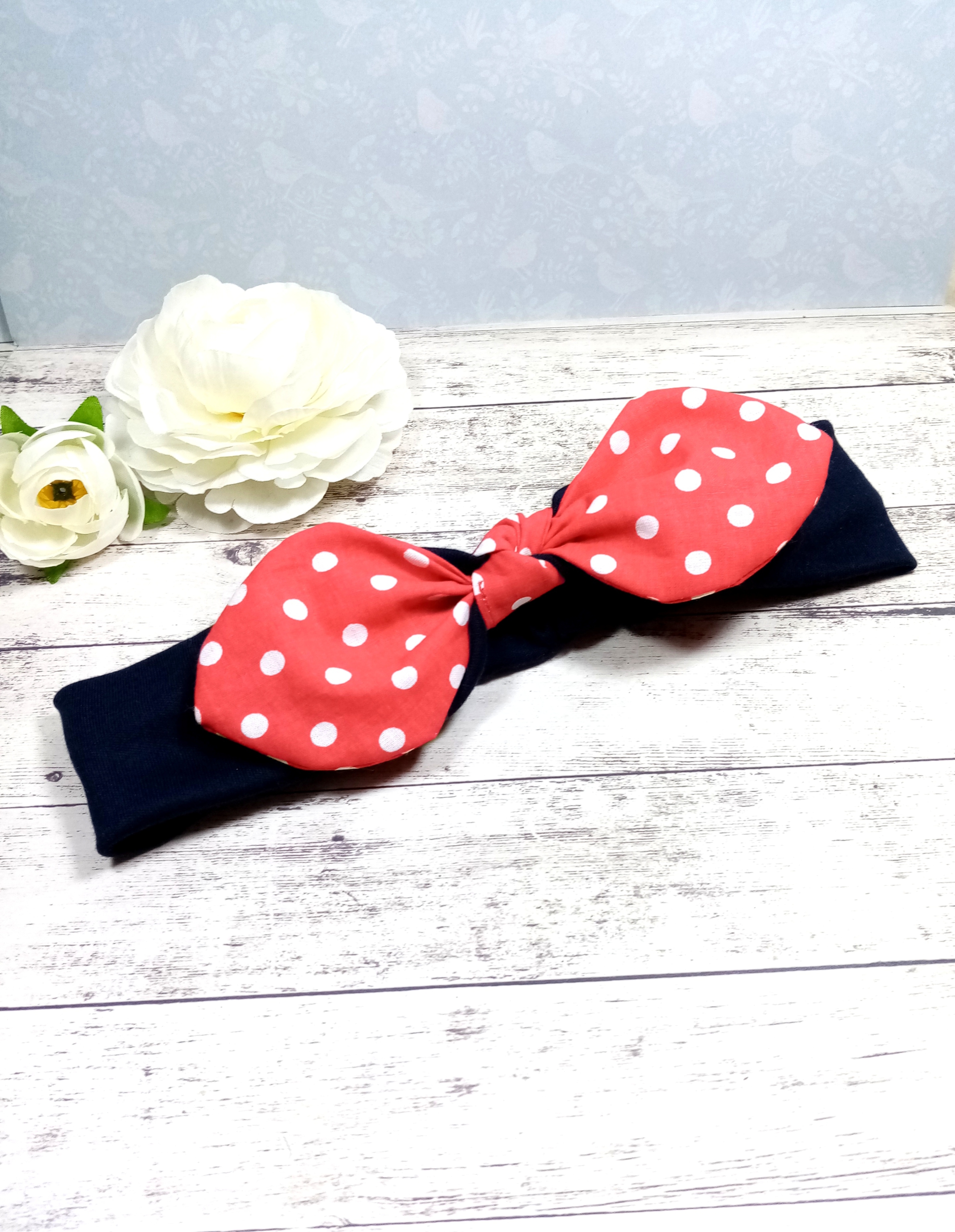 Headband fille bébé bleu marine et rouge fait main sur mesure