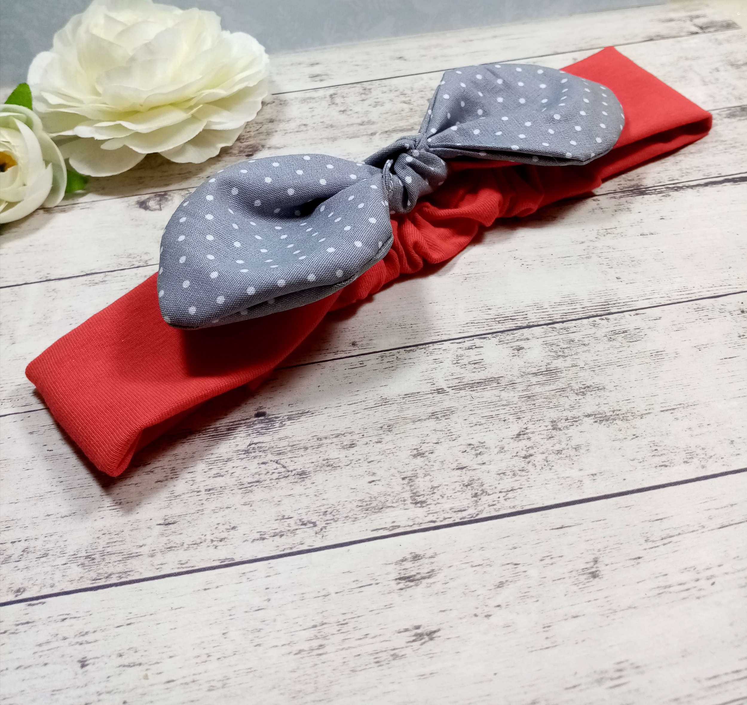 Bandeau Heandband Bebe Fille Rouge Et Gris Sur Mesure Bandeau De Cheveux Douce Fantaisie