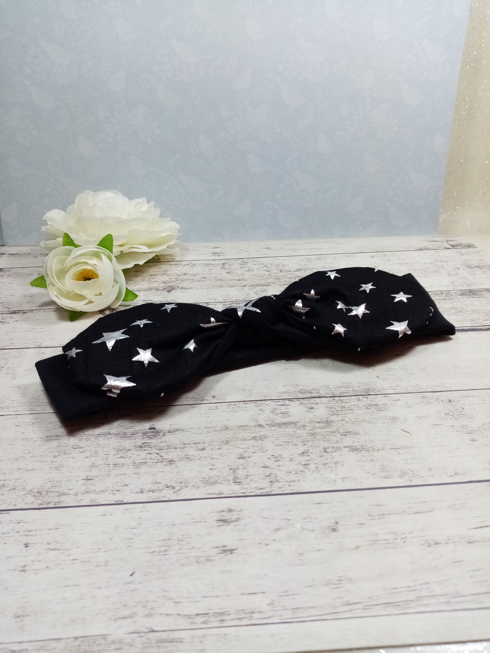 Headband fille bébé noir étoiles fait main personnalisé