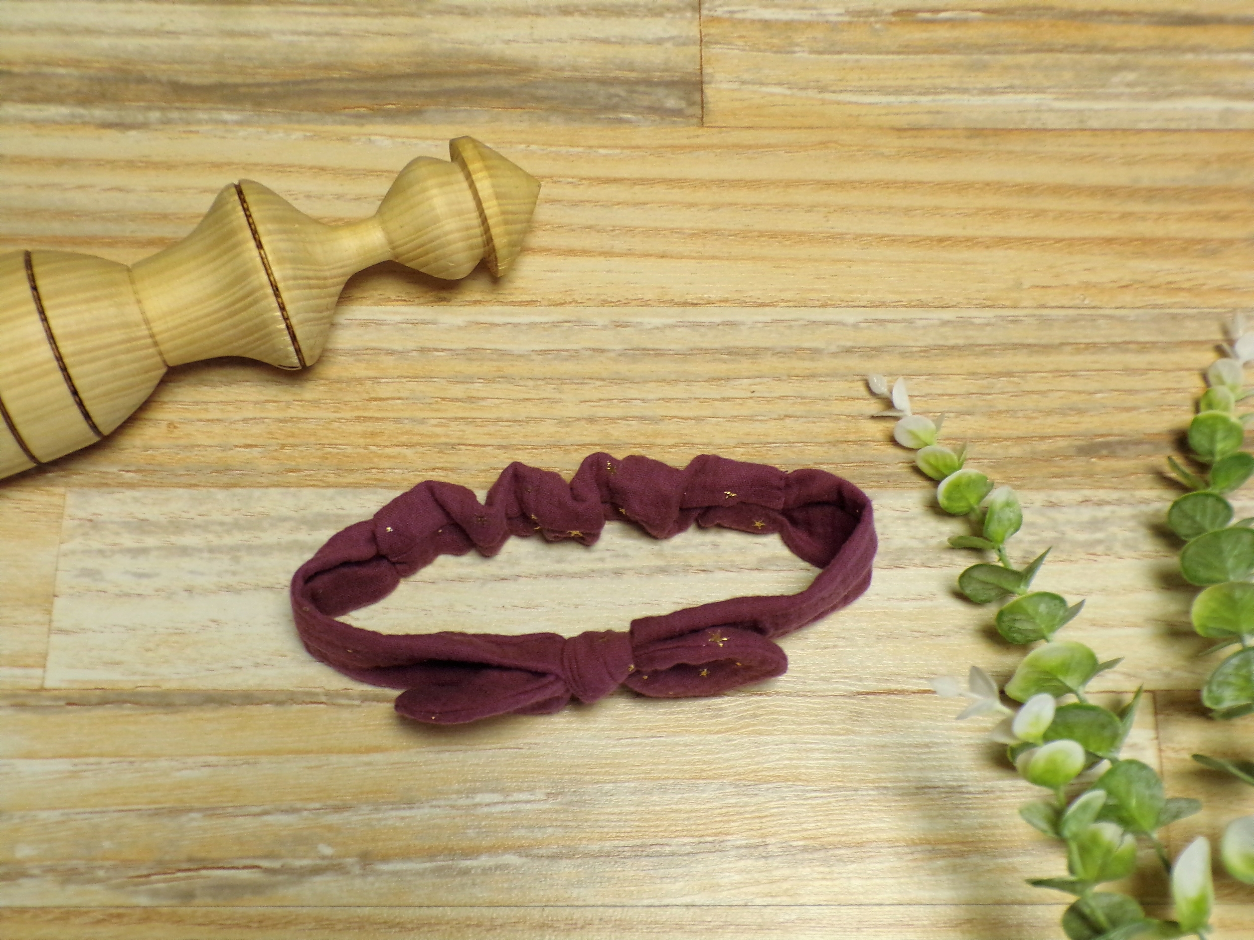 headband fille élastique noeud prune doré