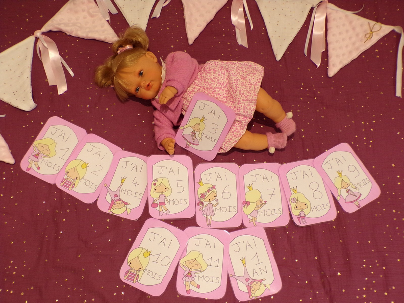 cartes étapes bébé princesse fait main illustré