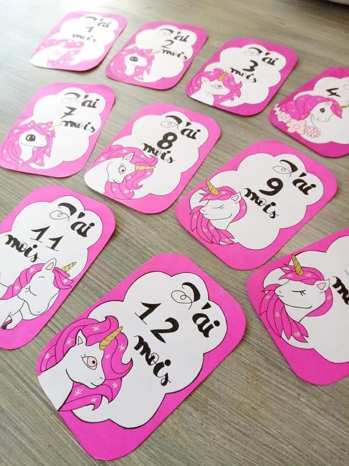 carte étape licorne rose bébé