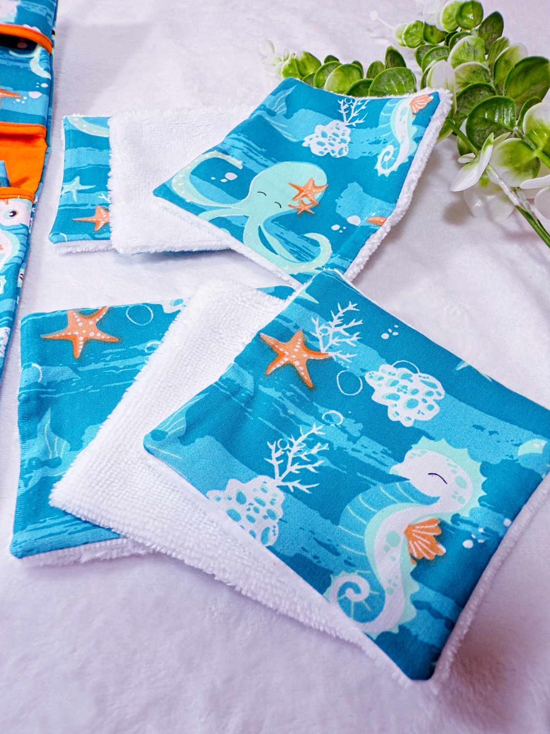lingettes lavables pieuvre baleine fait main bambou