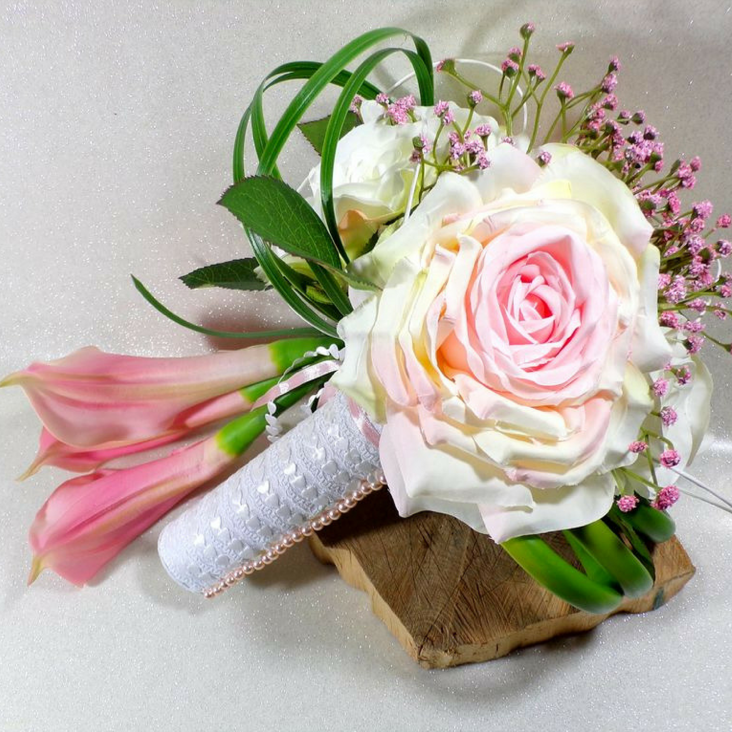 bouquet mariée romantique arum rose poudrée fleurs artificielles