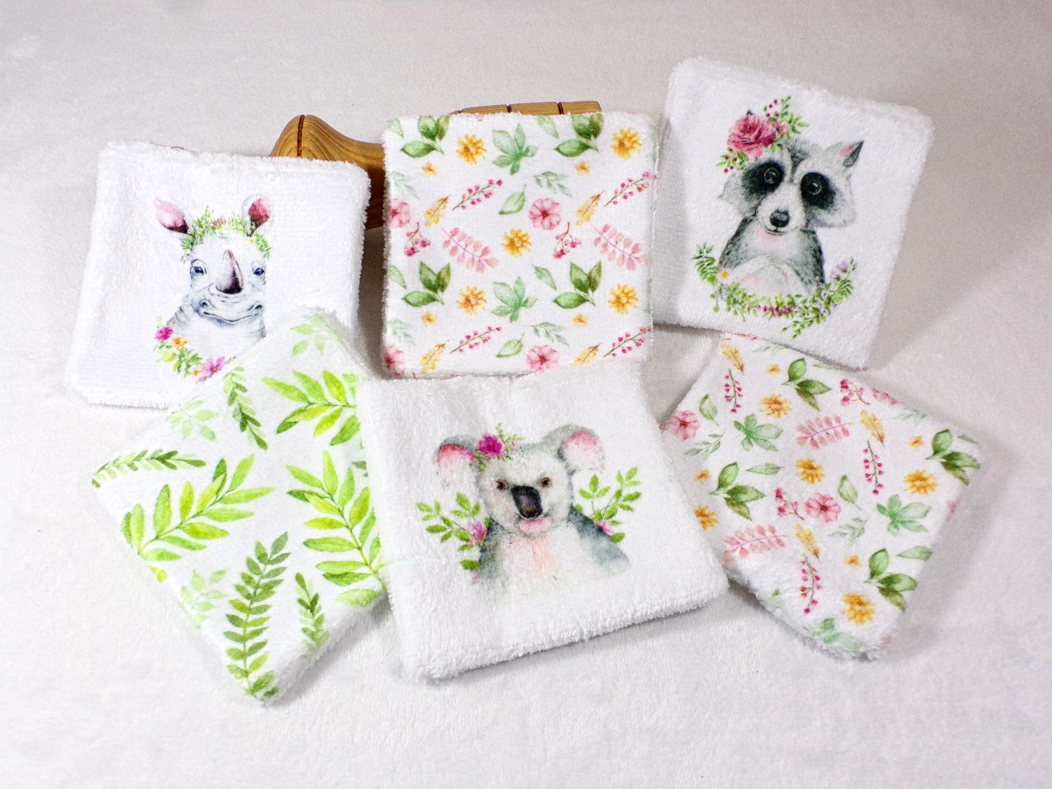 lingettes lavables animaux boheme bébé fait main