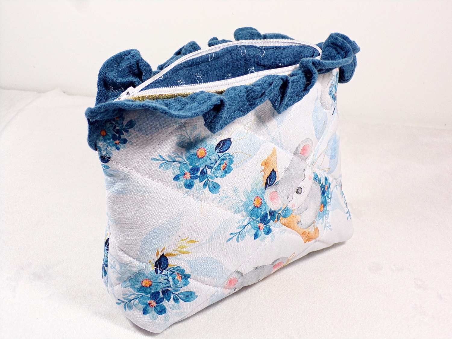 trousse de toilette matelassée bébé koala bleu fait main