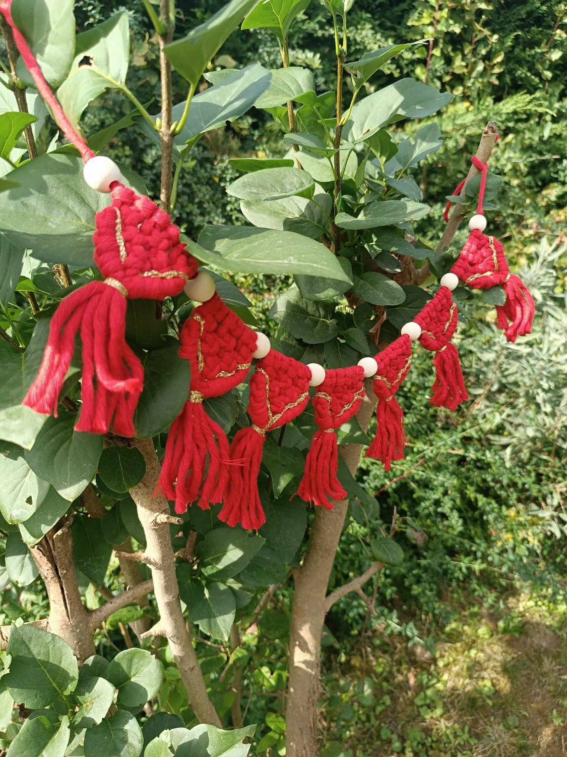 guirlande noel rouge macramé