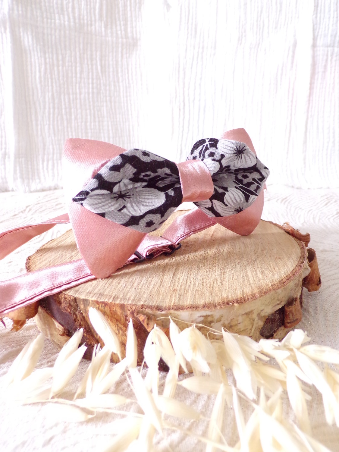 noeud papillon fleurs satin rose noir homme mariage
