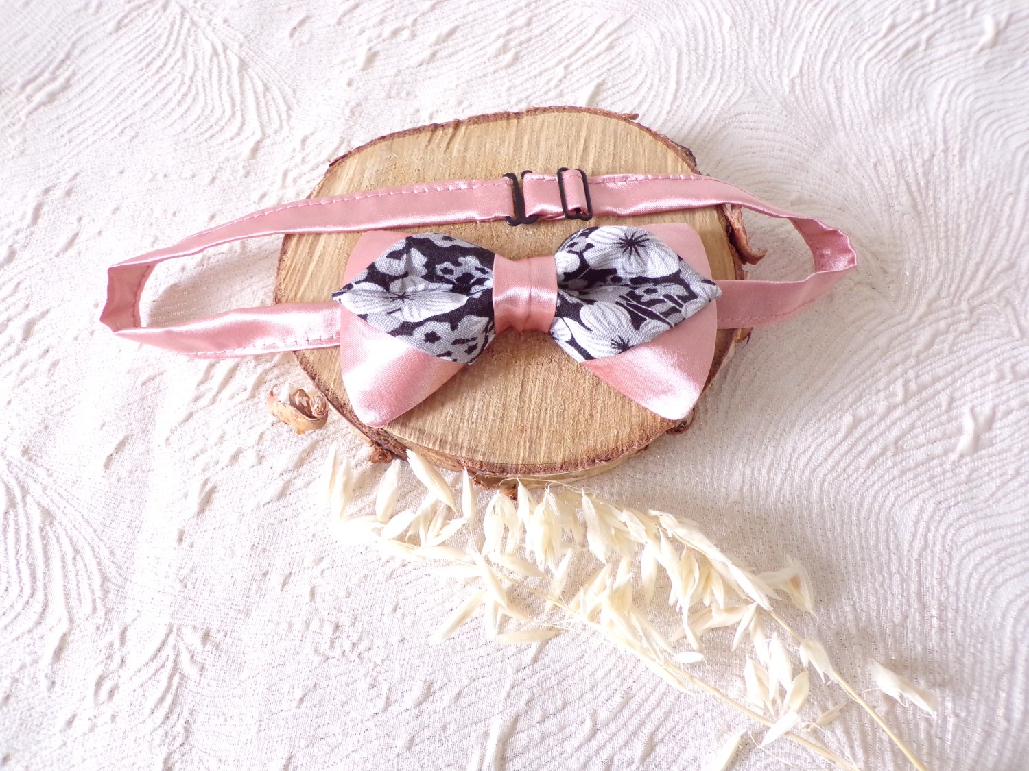 noeud papillon satin rose noir fleurs homme mariage