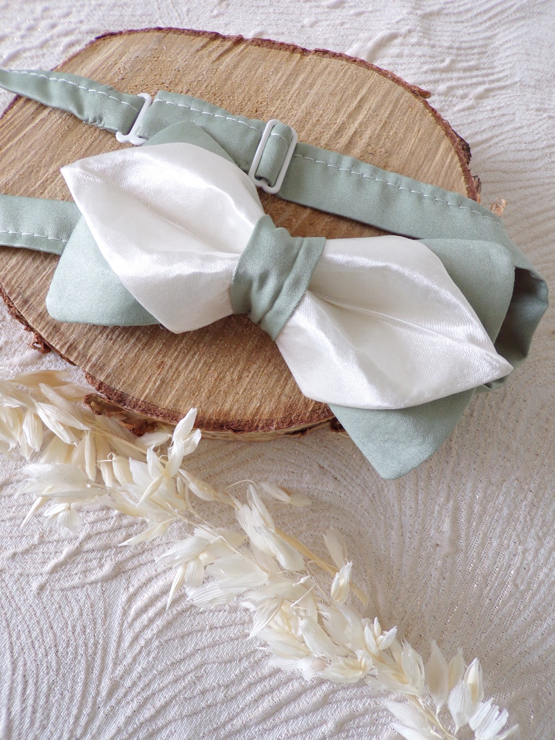 noeud papillon homme vert amande ivoire satin mariage