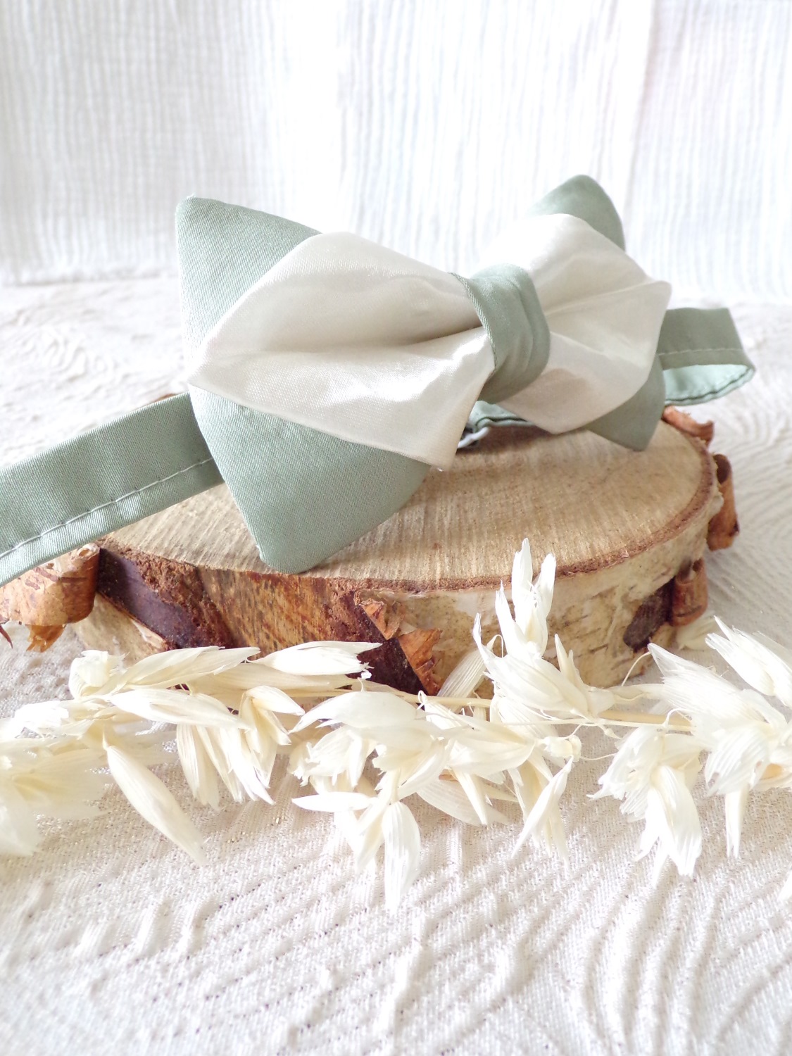 noeud papillon mariage nature vert amande satin ajustable