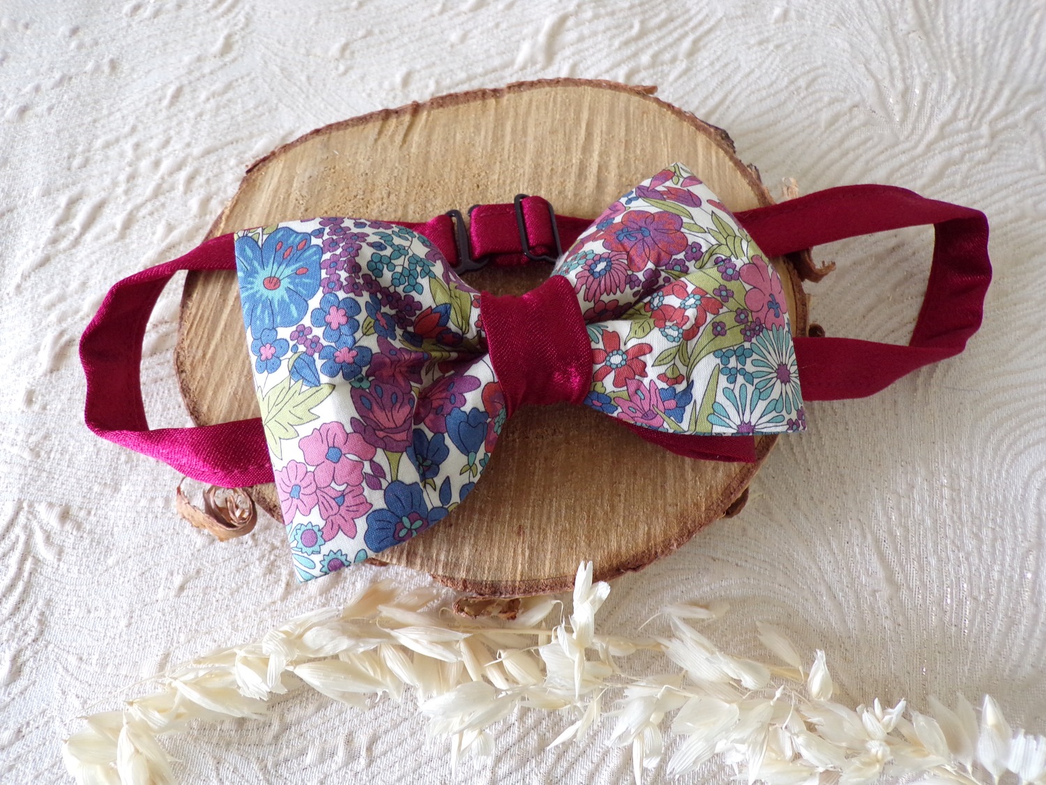 noeud papillon homme fleuri Liberty bordeaux