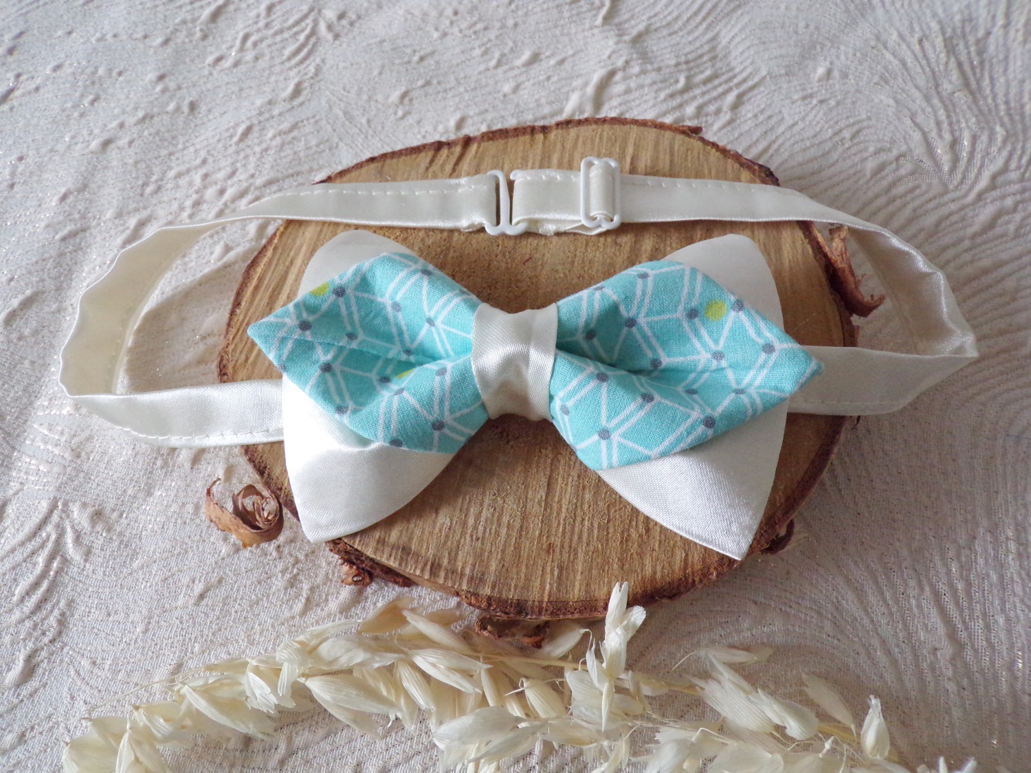 accessoire mariage homme noeud papillon satin ajustable ivoire turquoise