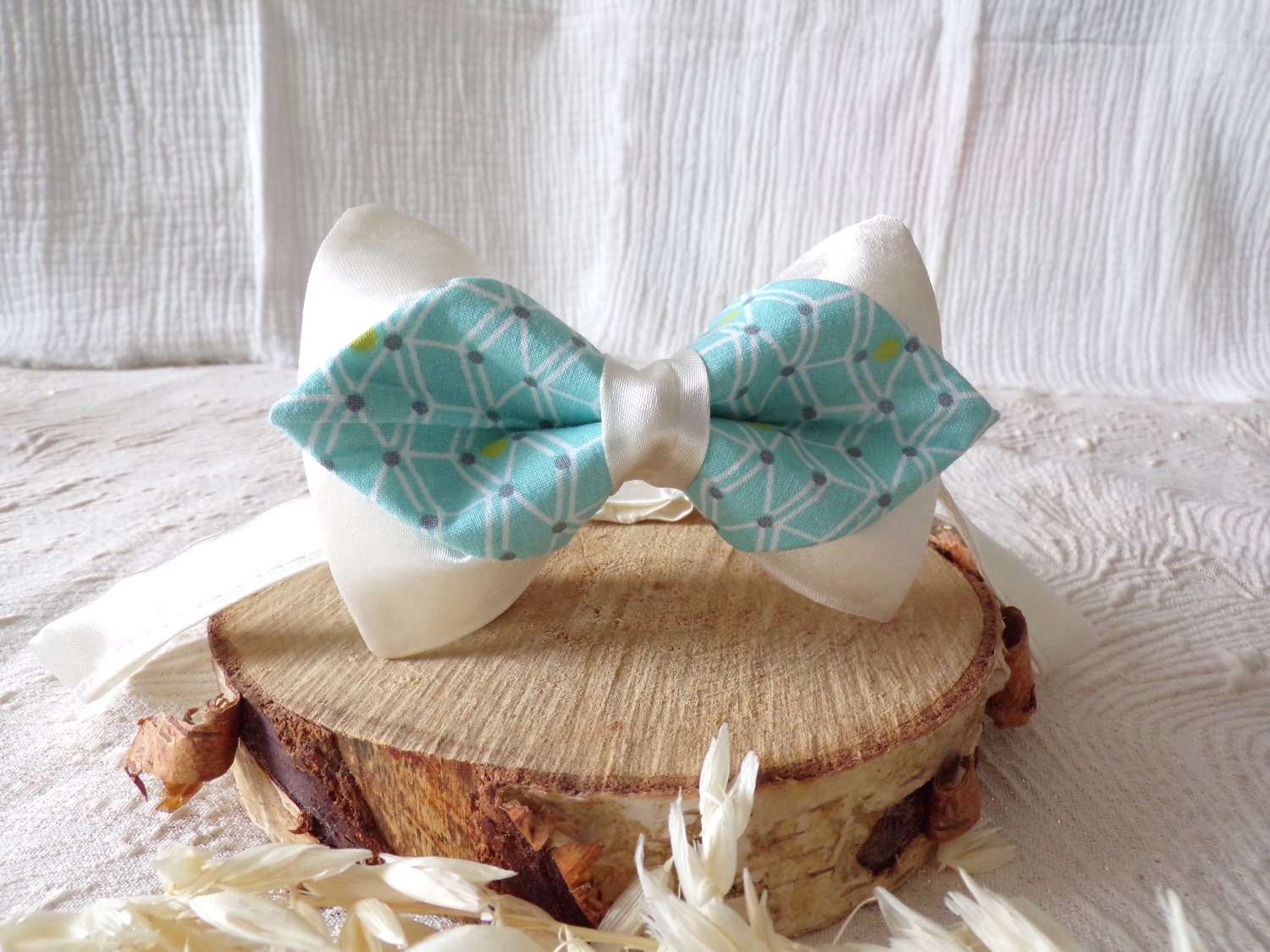 noeud papillon turquoise ivoire homme ajustable fait main