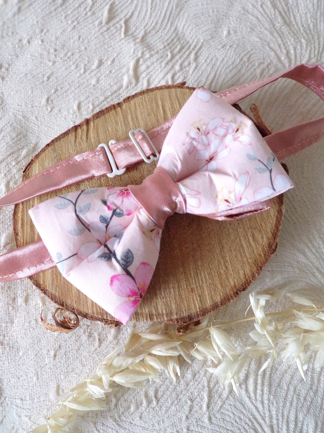 noeud papillon rose satin homme ajustable