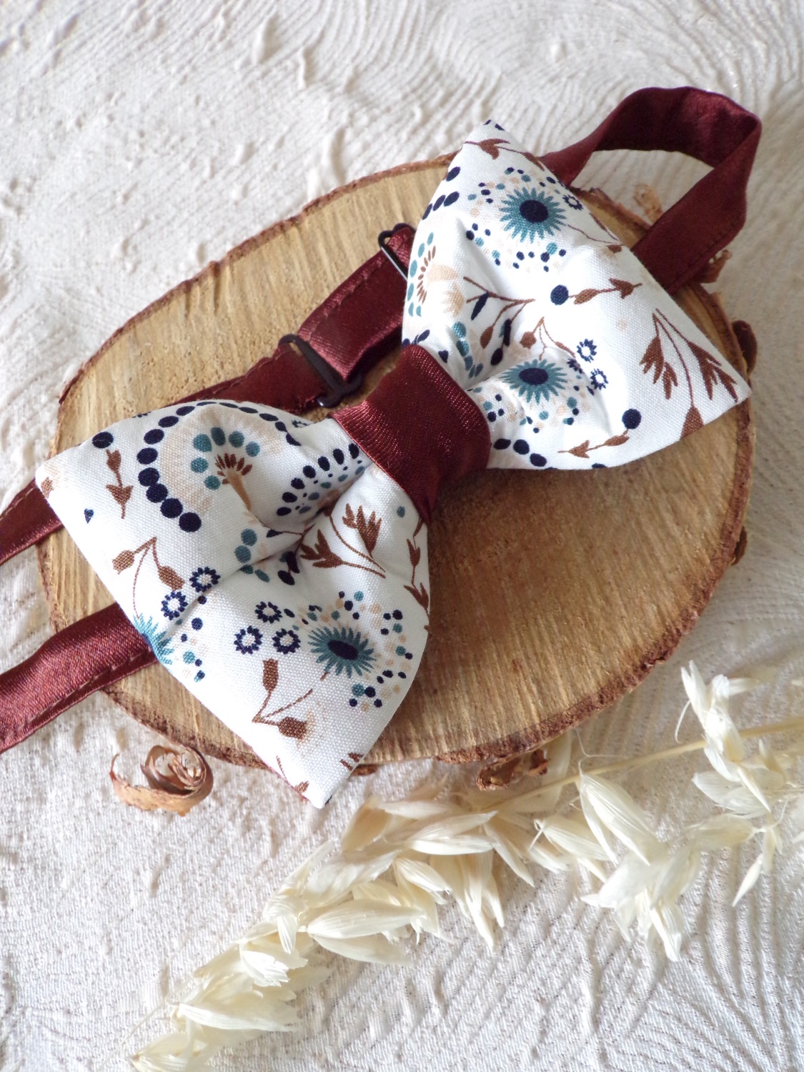 noeud papillon floral chocolat satin homme
