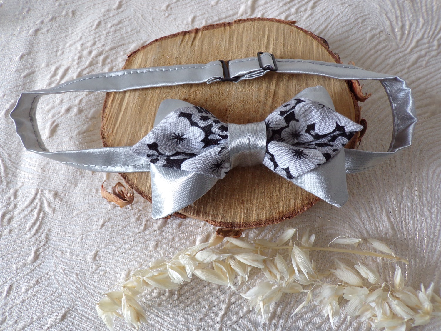 noeud papillon homme satin noir floral mariage