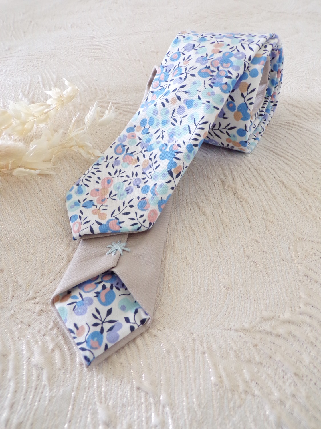 accessoire homme mariage Liberty bleu beige