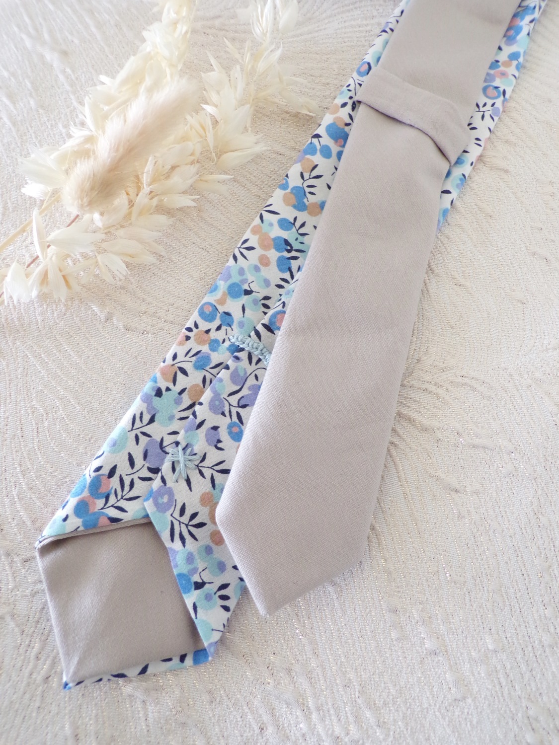 accessoire mariage Liberty homme cravate bleu beige