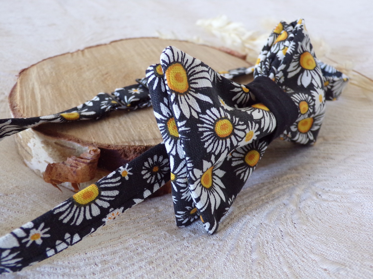 noeud papillon homme floral noir marguerite