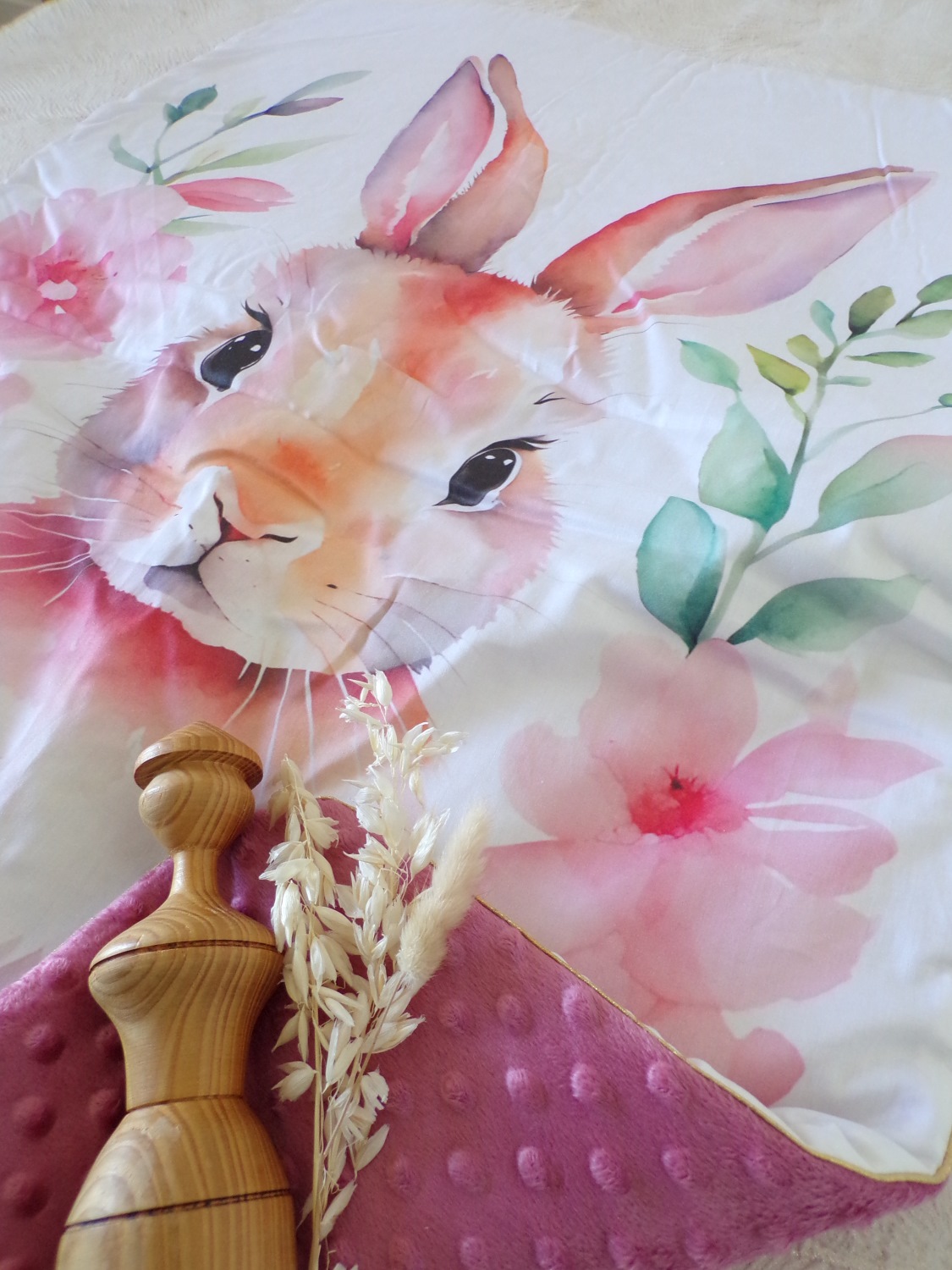 couverture hiver bébé lapin rose