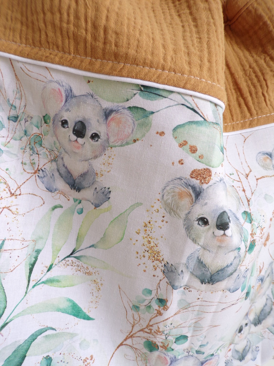 serviette cantine élastique koala vert éponge