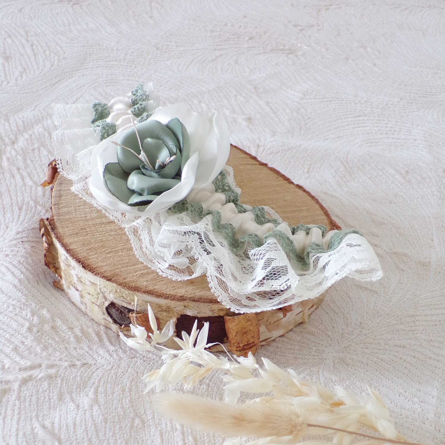 accessoire mariée vert sauge ivoire mariage champetre boheme