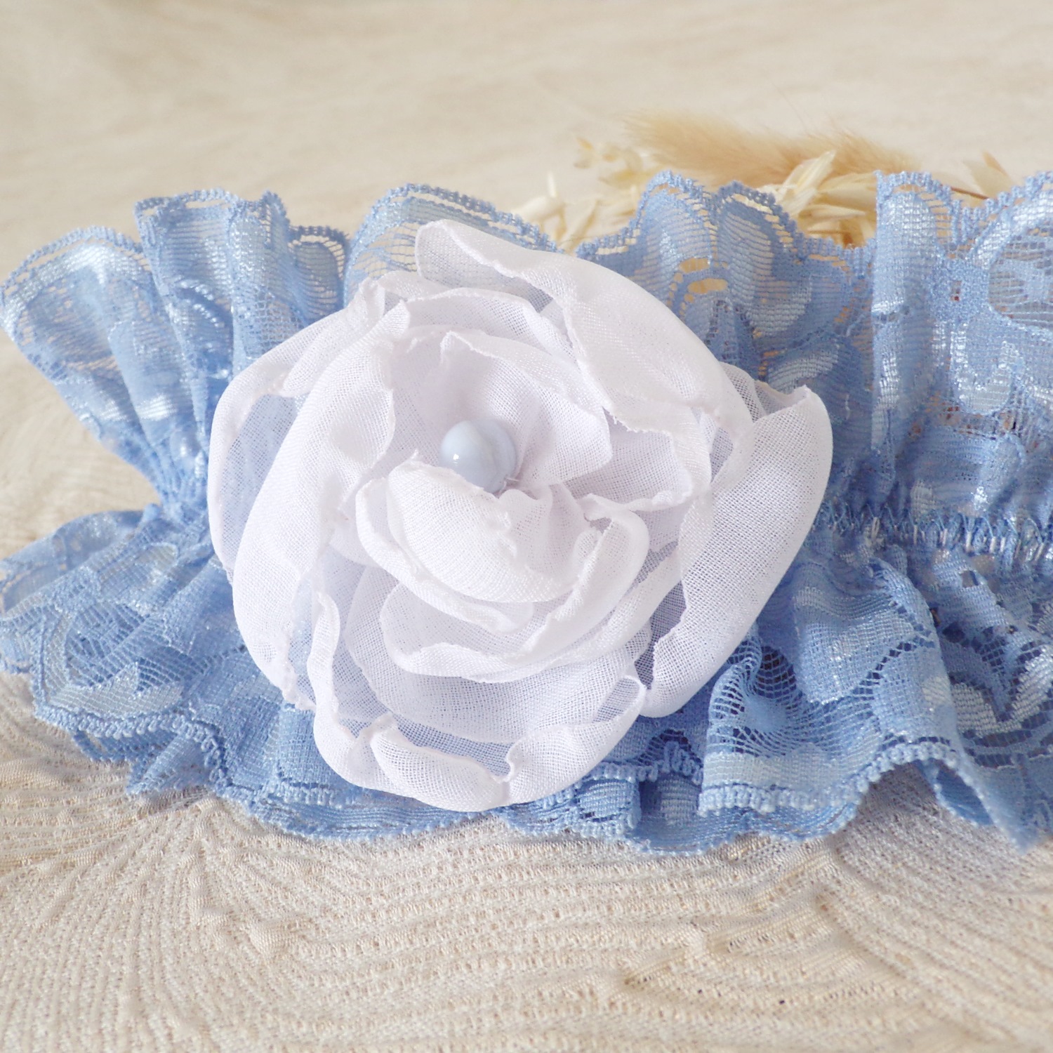 jarretiere mariage bleu dentelle de calais elastique