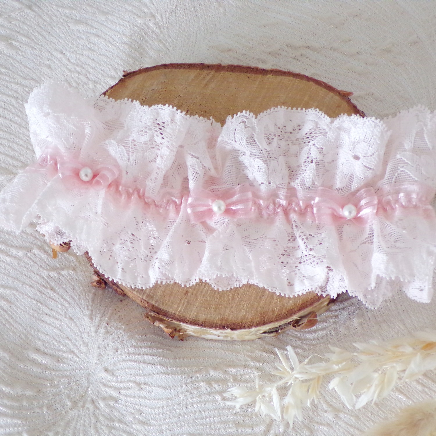 jarretière mariage rose romantique dentelle