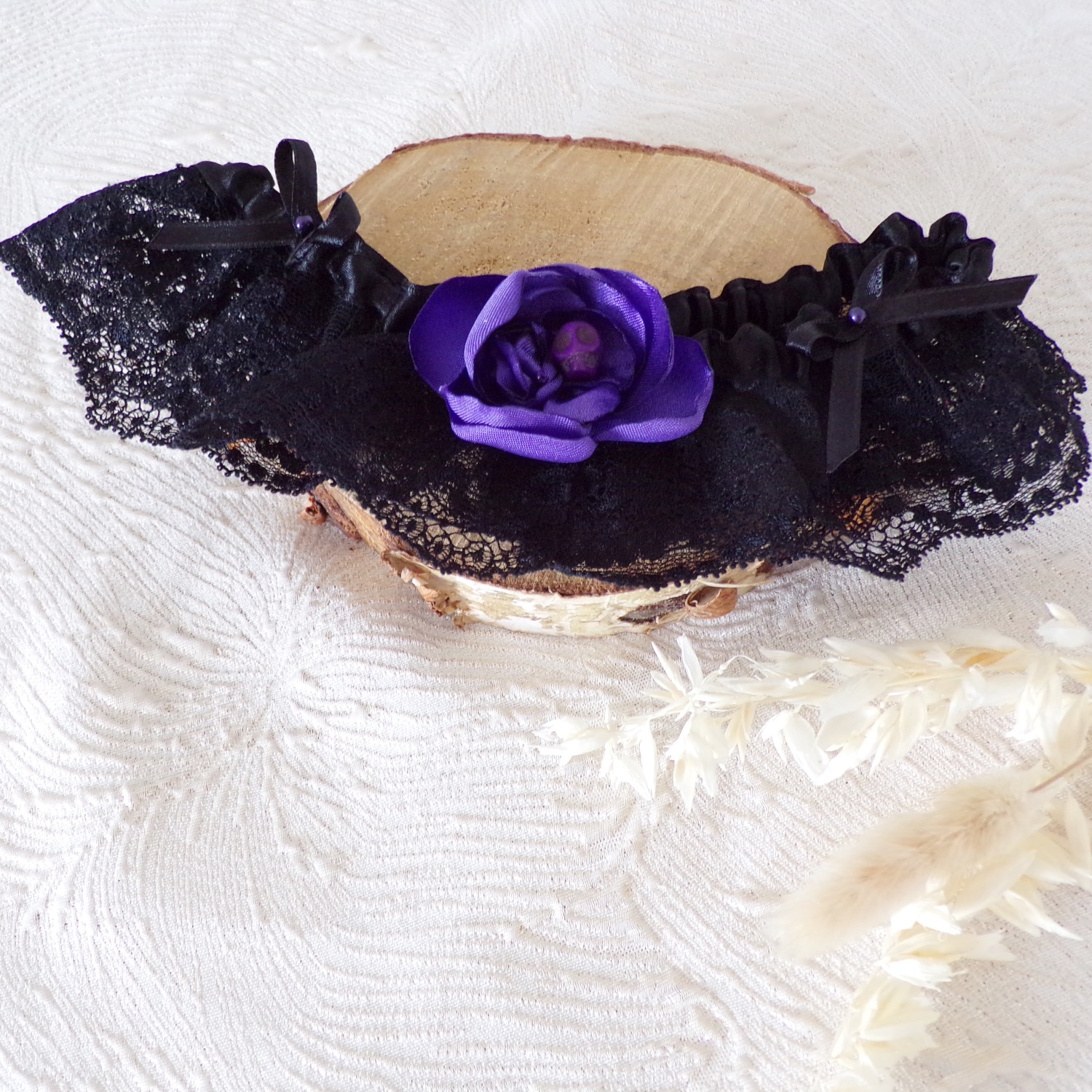 jarretière de mariée gothique noir violet