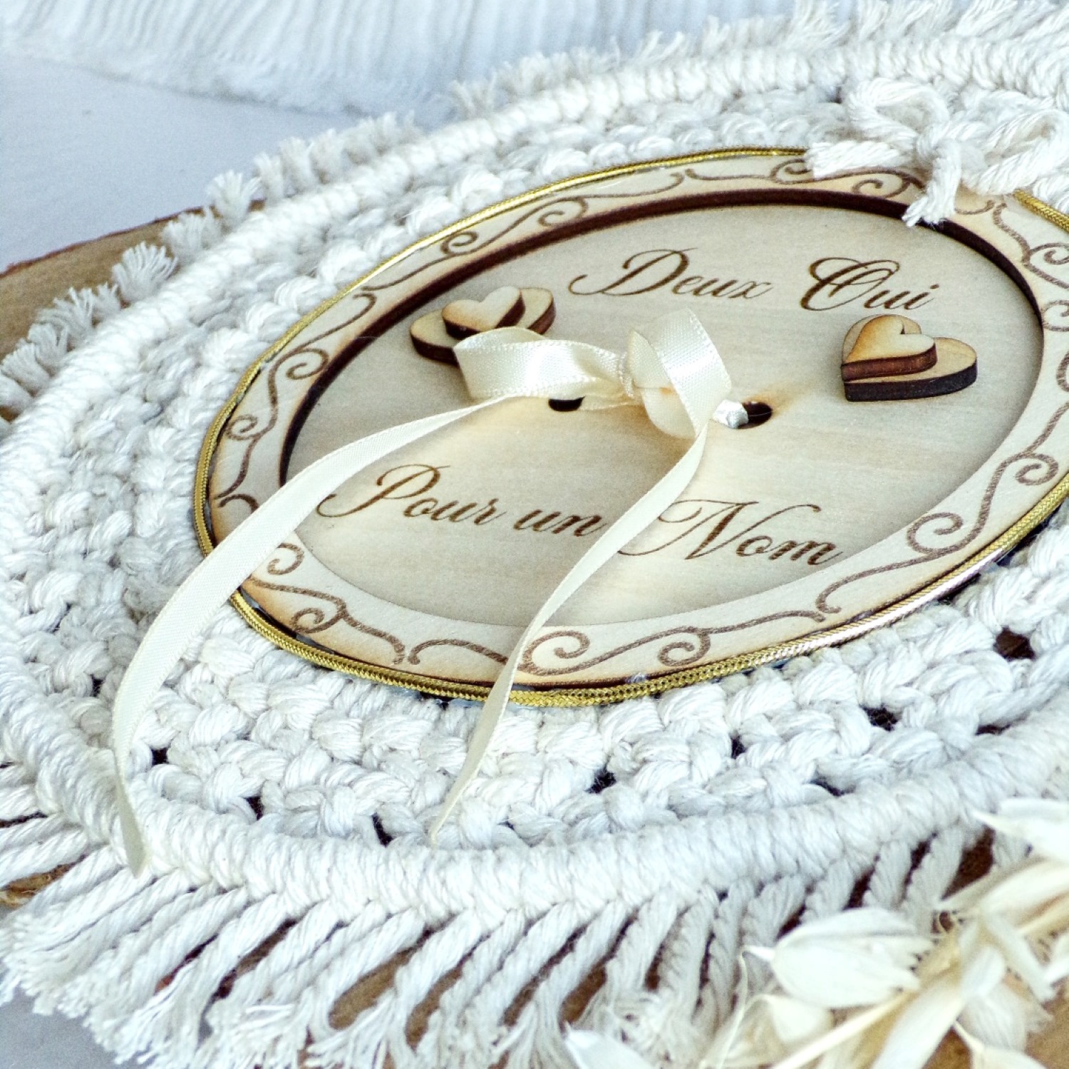 porte alliances macramé bois mariage boheme champetre