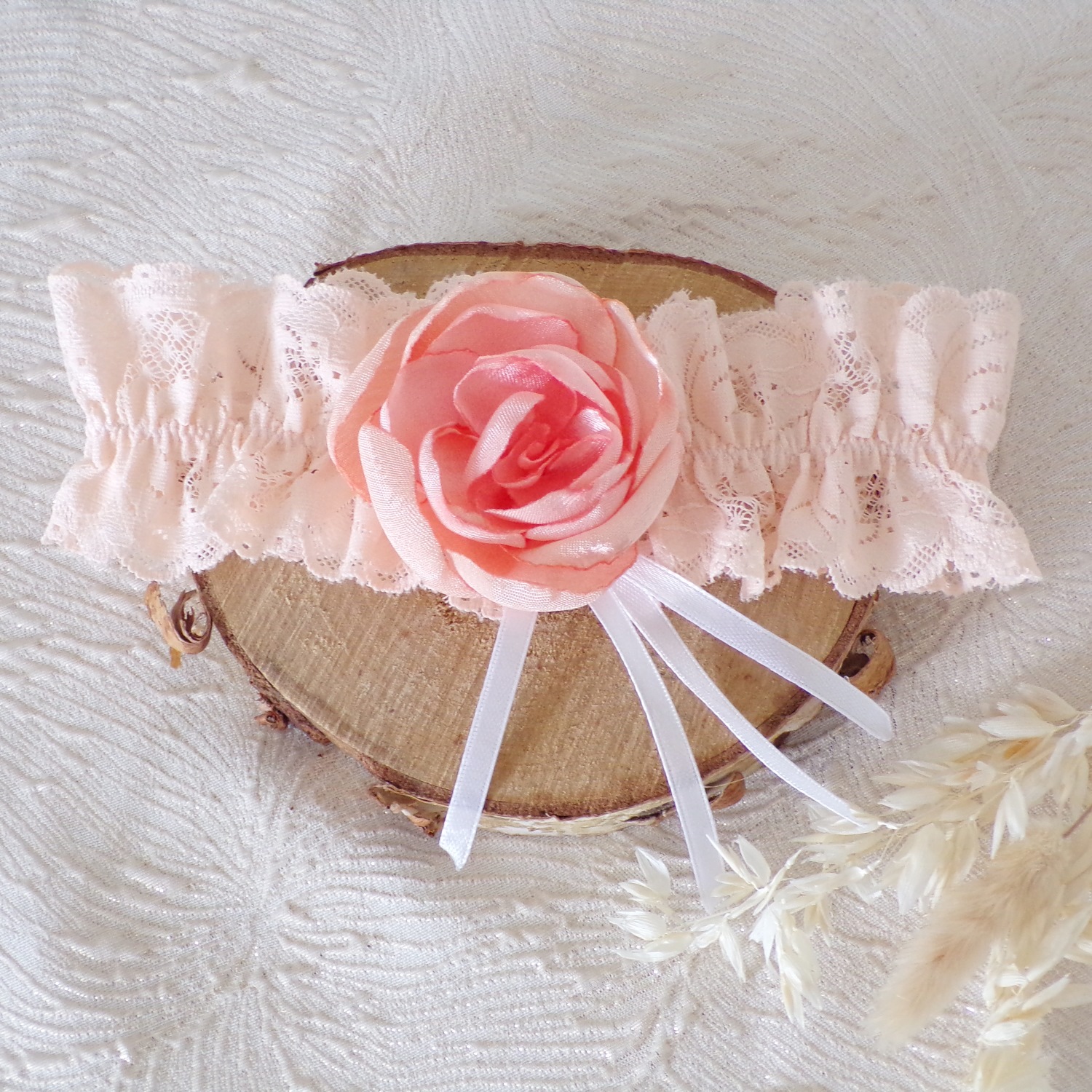 jarretière de mariée pêche romantique