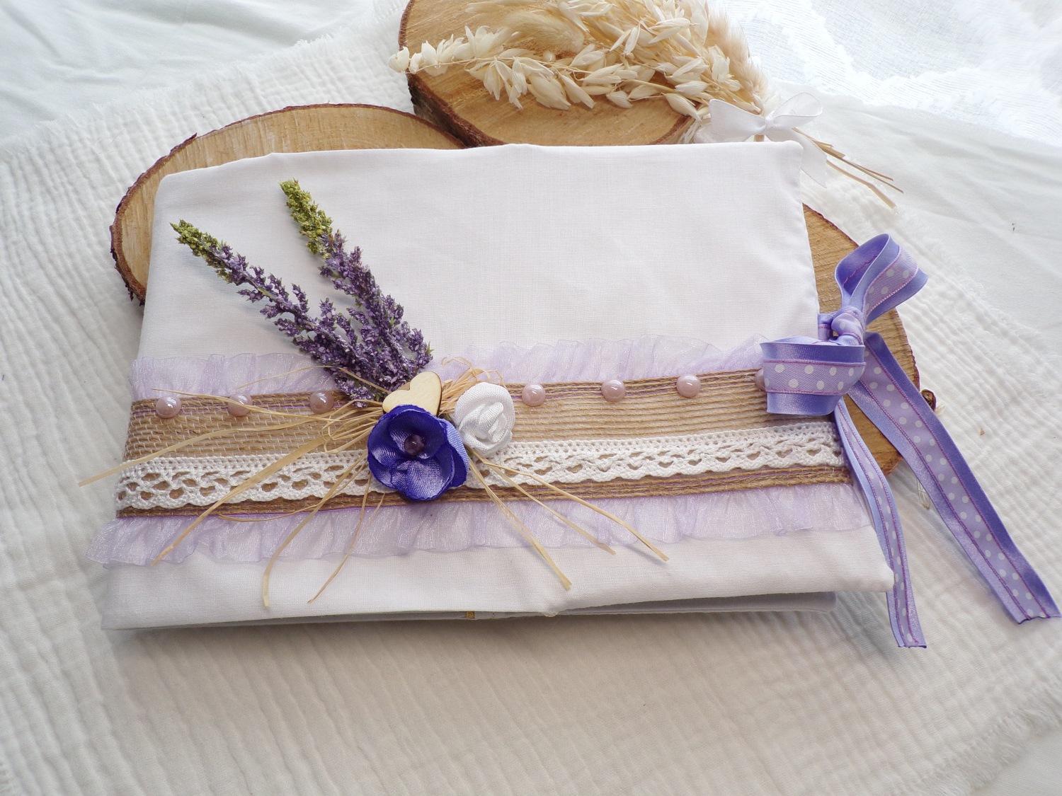 livre mariage lavande personnaliser coton dentelle
