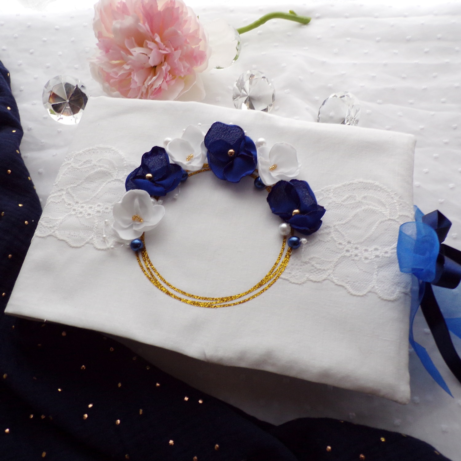 livre de mariage bleu roi dentelle doré personnaliser