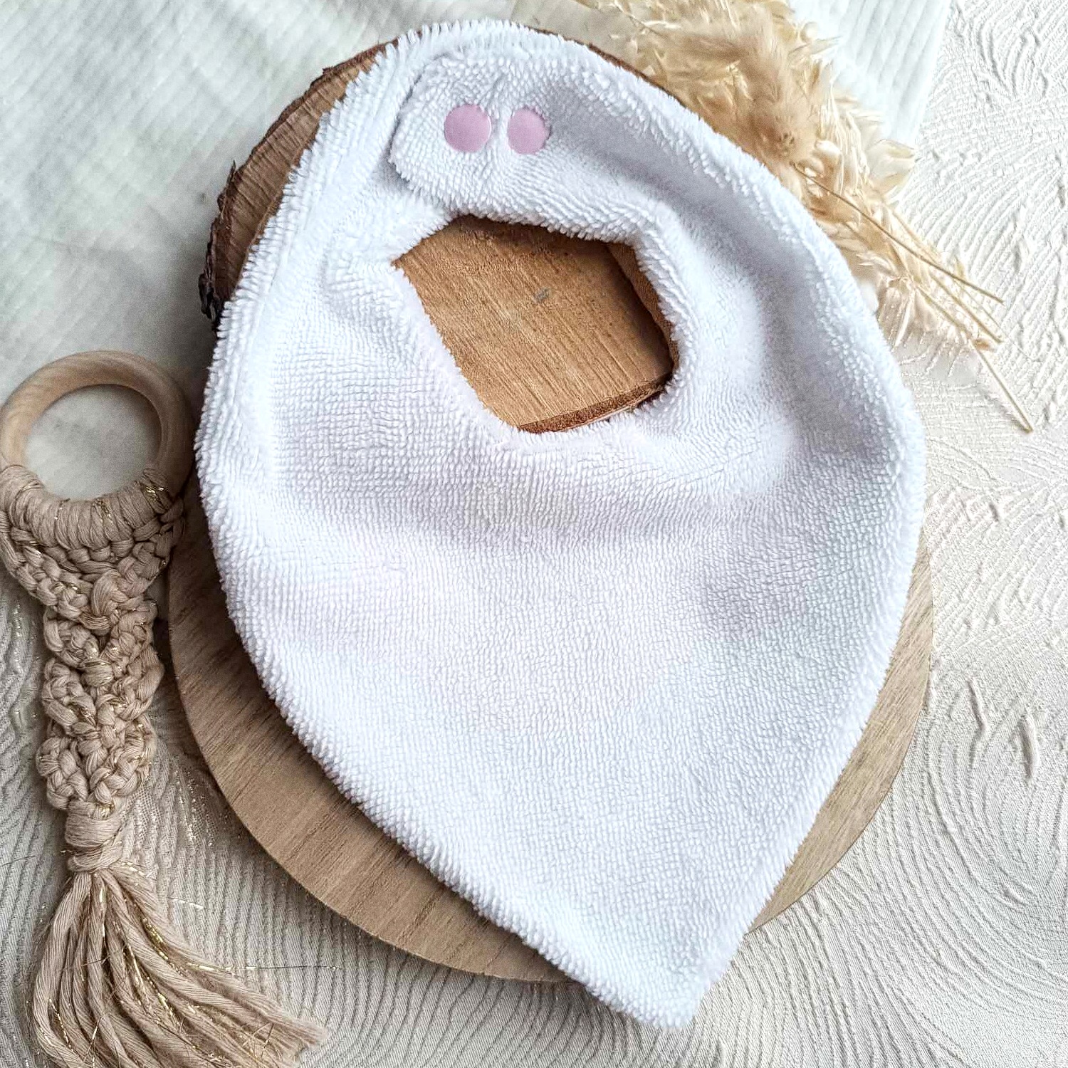 bavoir naissance savane fille rose doré éponge bambou