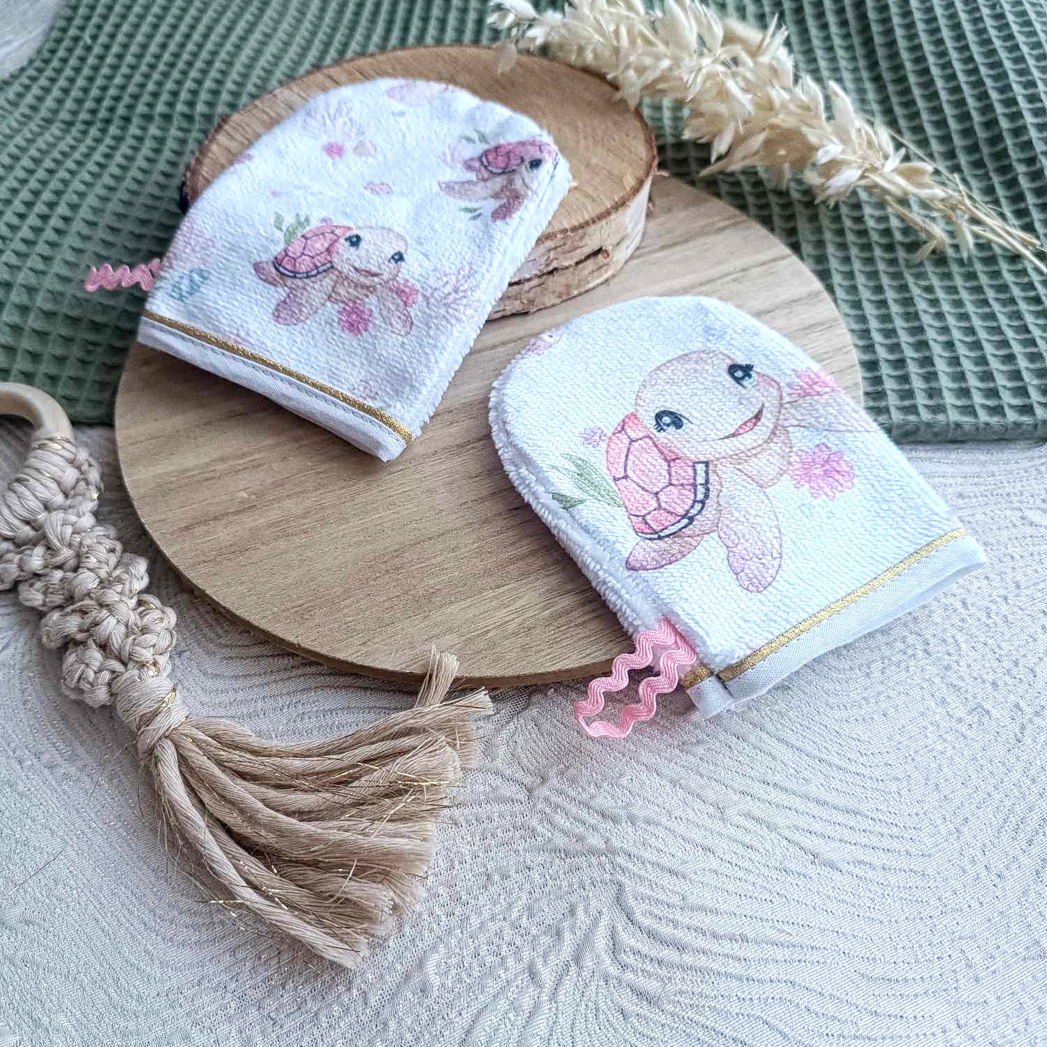 gant toilette bébé apprentissage tortue éponge bambou