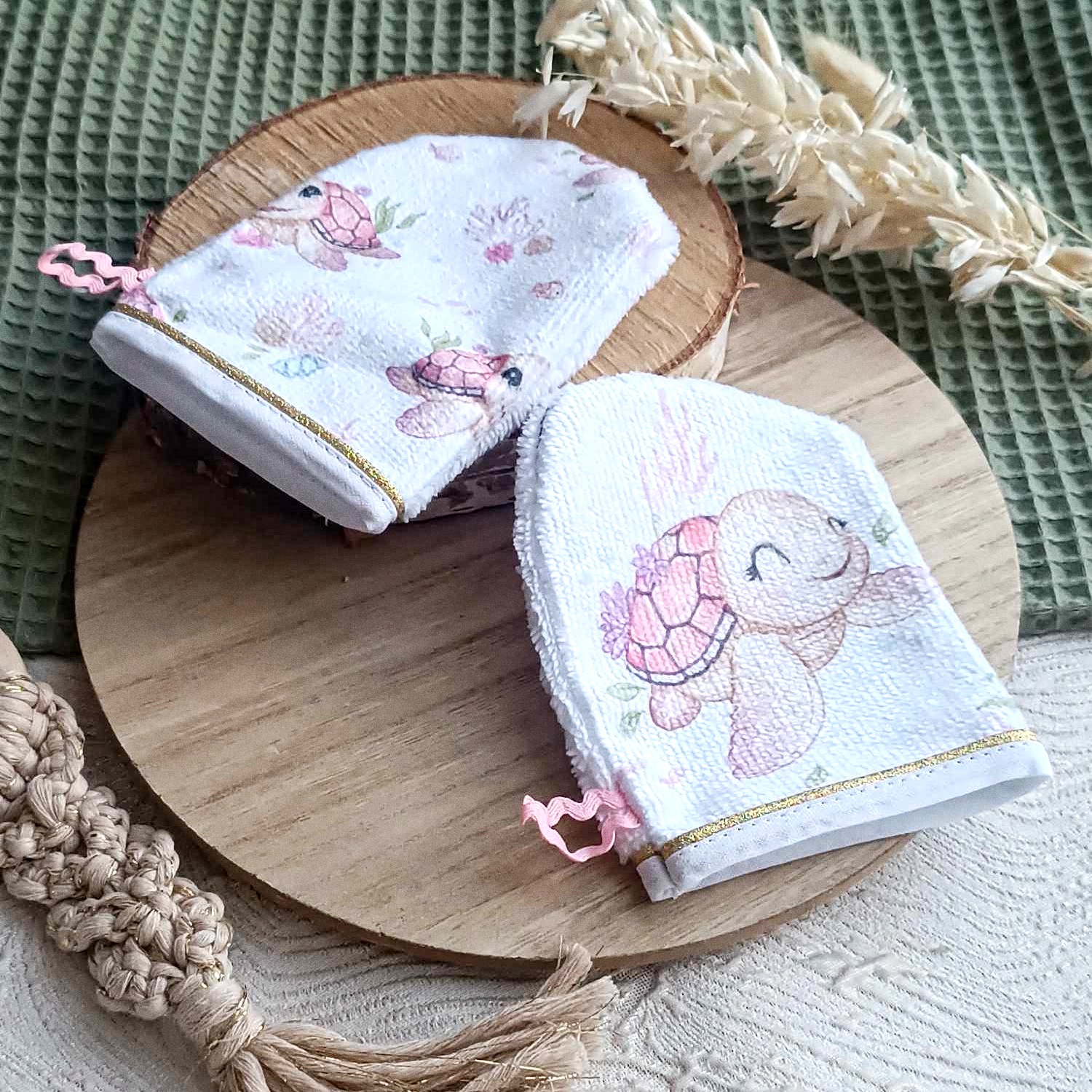 mini gant toilette enfant apprentissage eponge bambou tortue