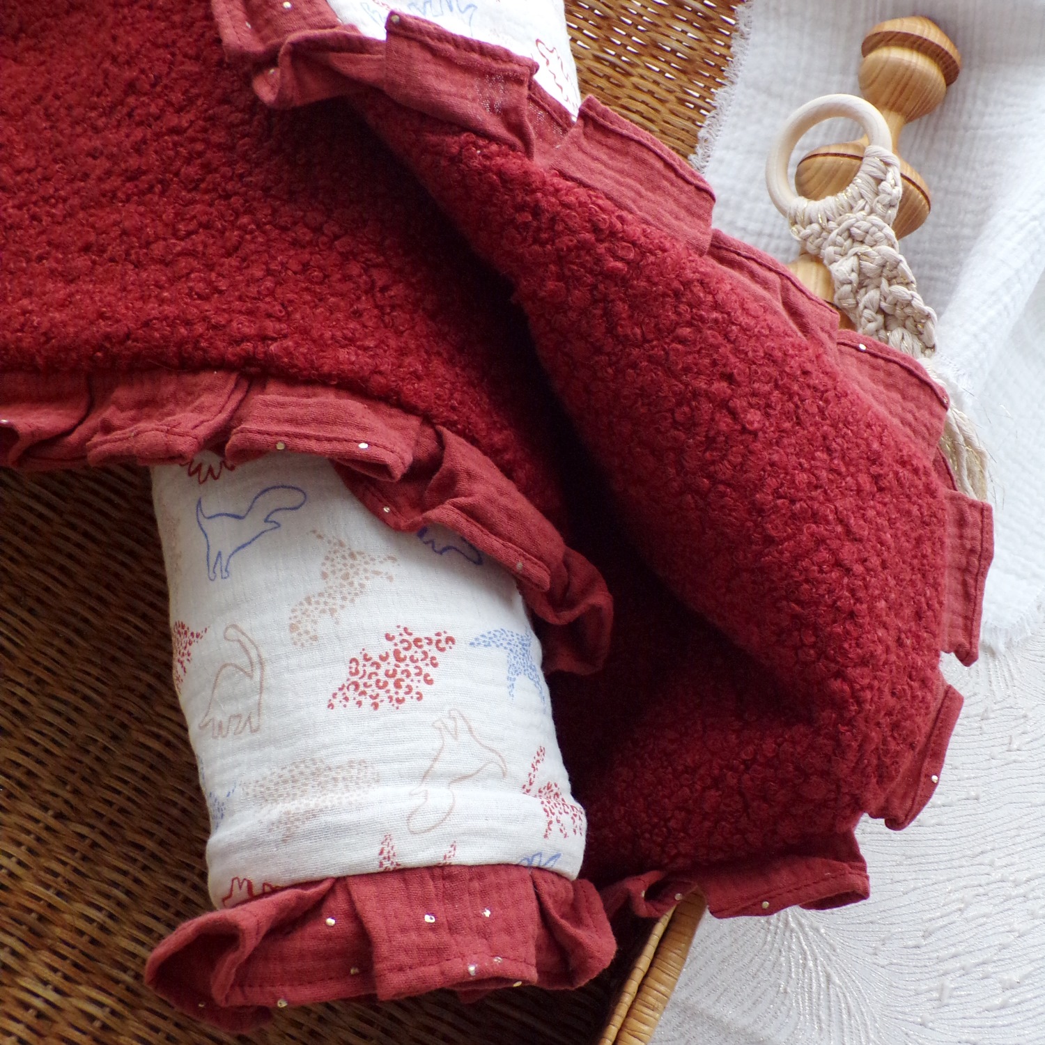 couverture hiver dinosaure terracotta