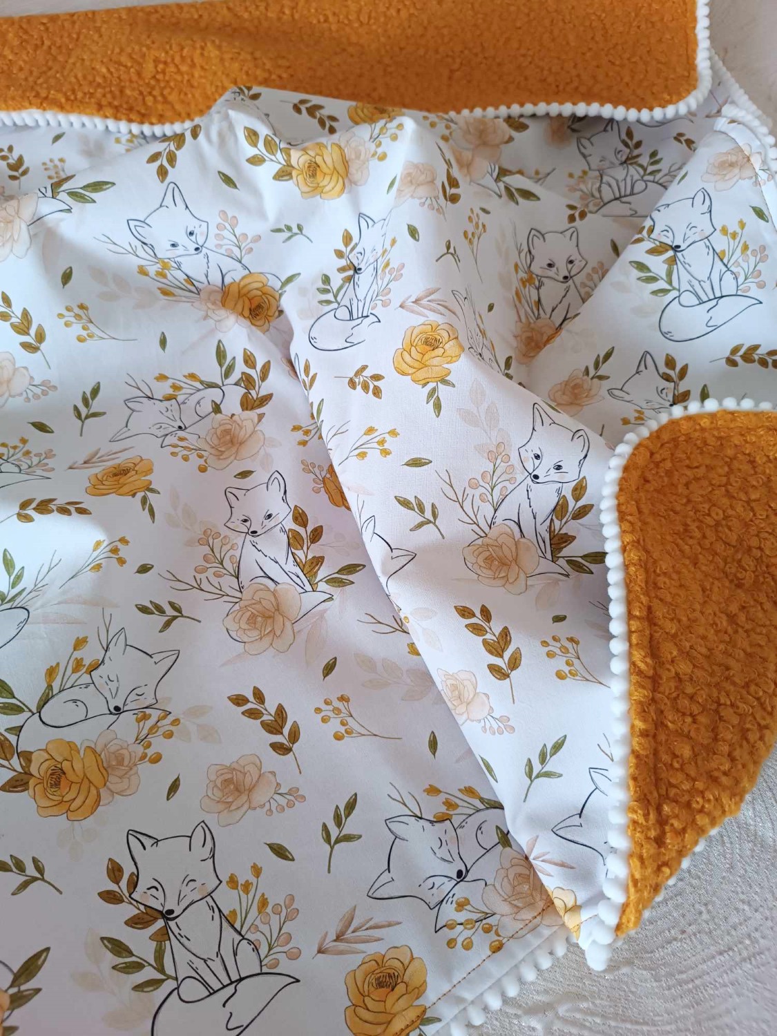 cadeau naissance bébé renard moutarde fait main