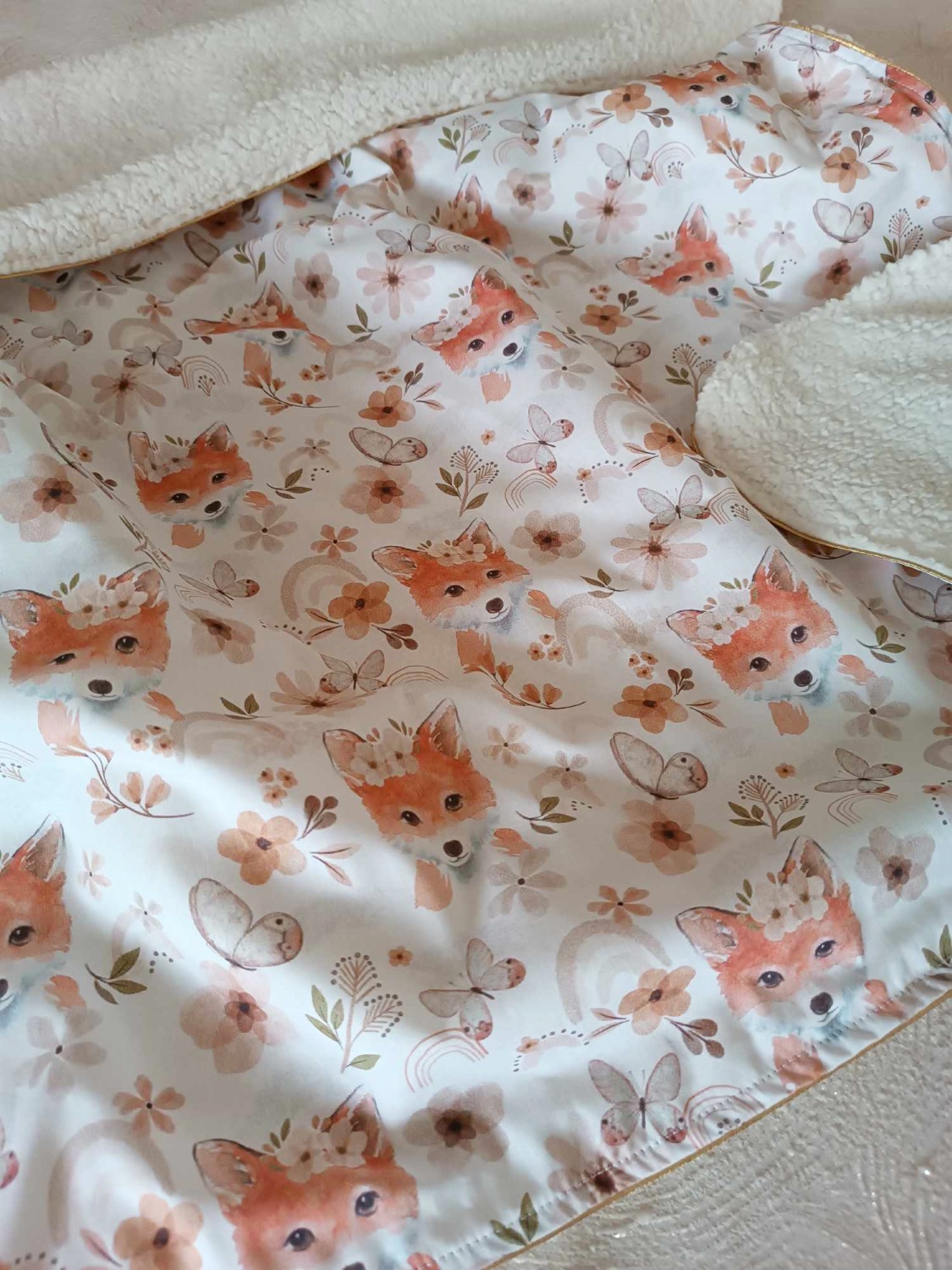 cadeau de naissance renard couverture beige fait main