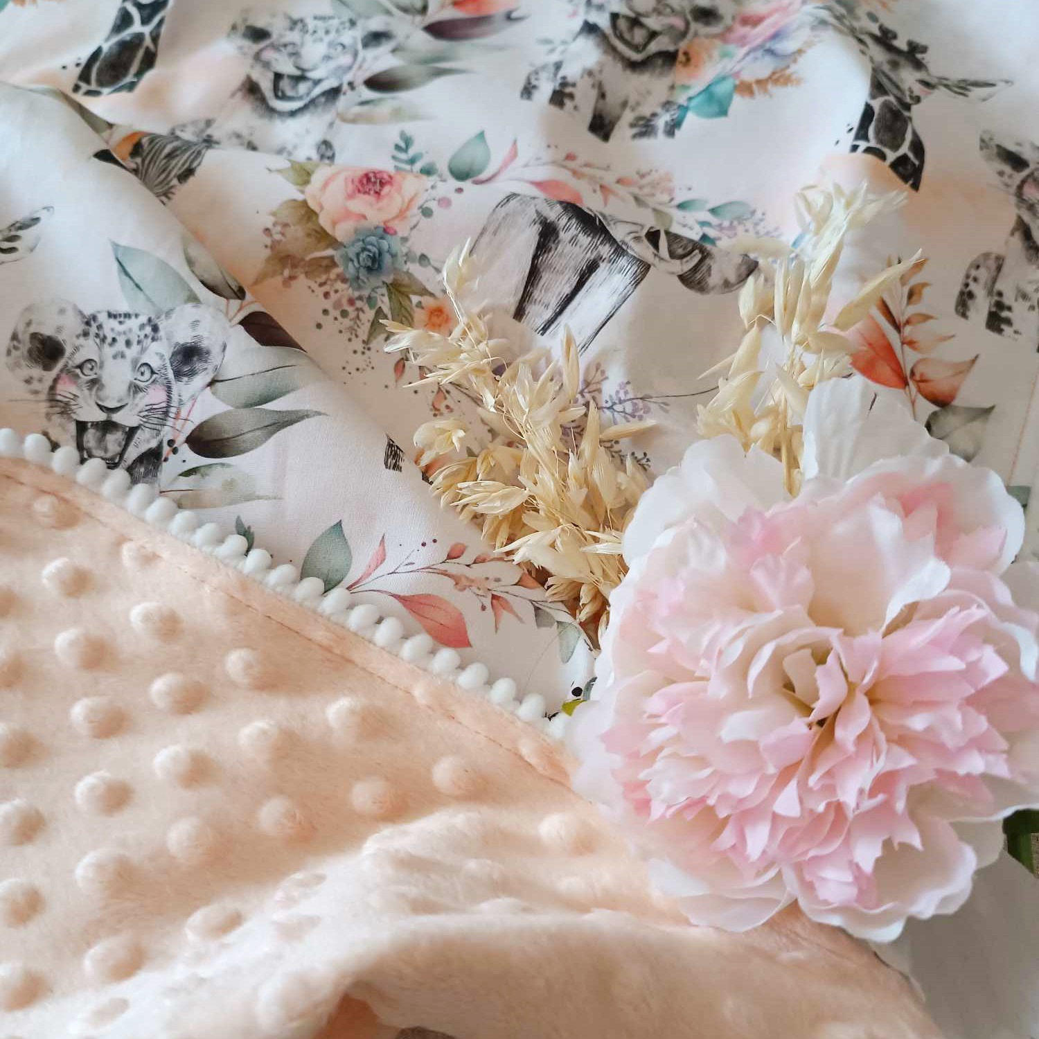cadeau bébé fille couverture naissance savane rose saumon
