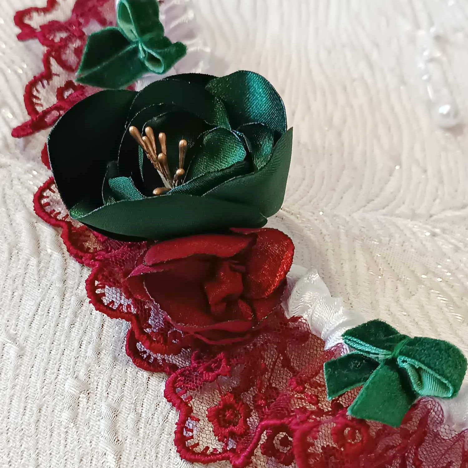 jarretiere mariage dentelle bordeaux vert emeraude