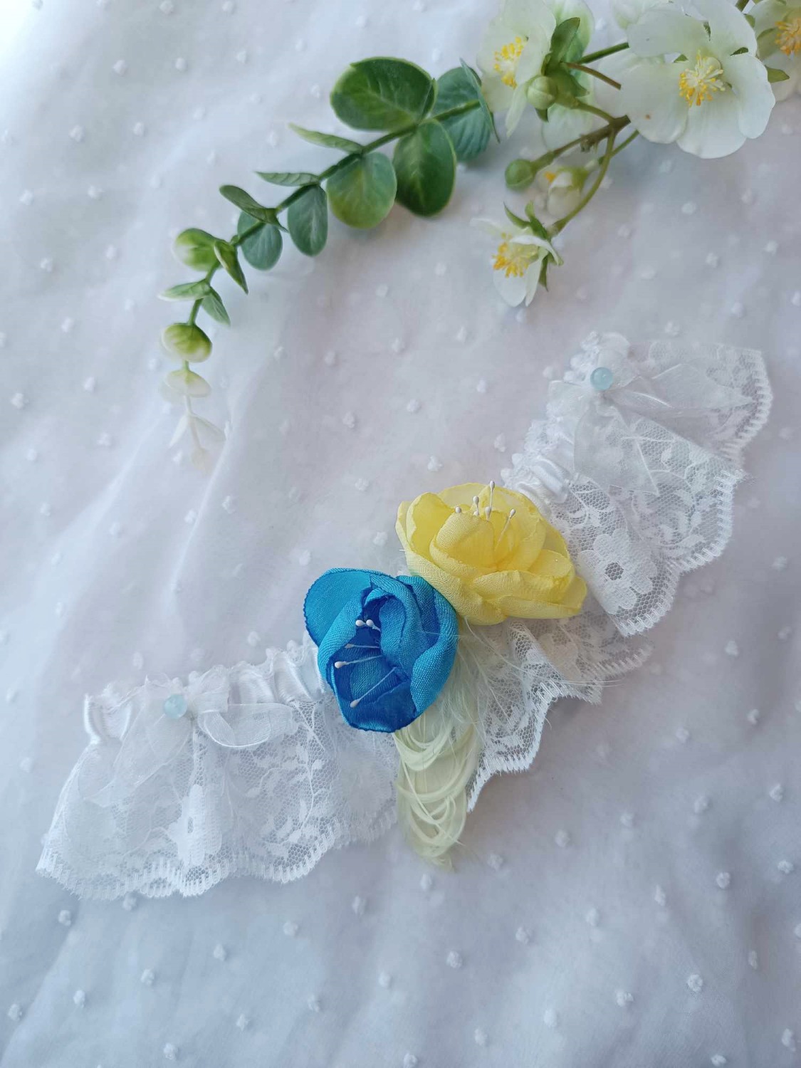 accessoire mariee dentelle satin bleu jaune dolce vita