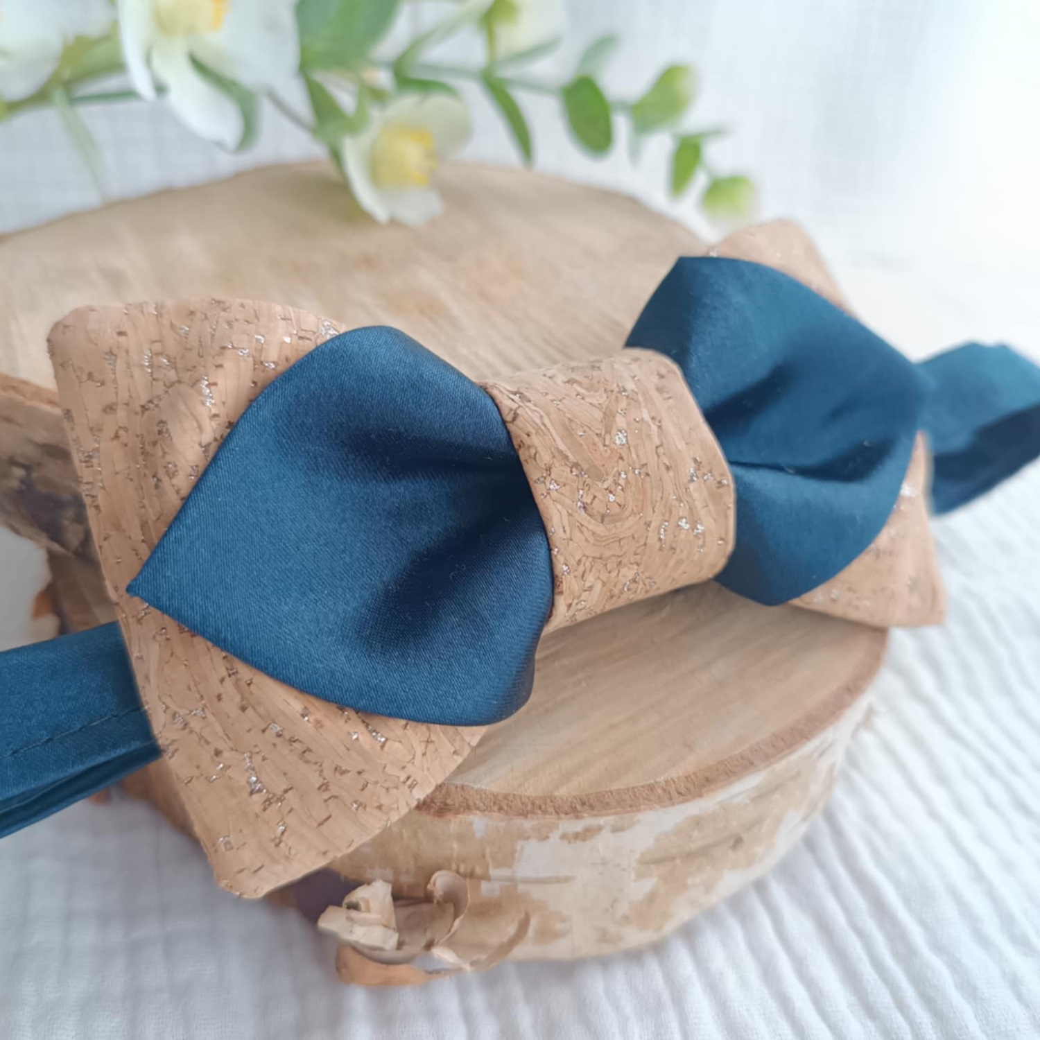 accessoire marié noeud papillon liège satin bleu nuit made in france
