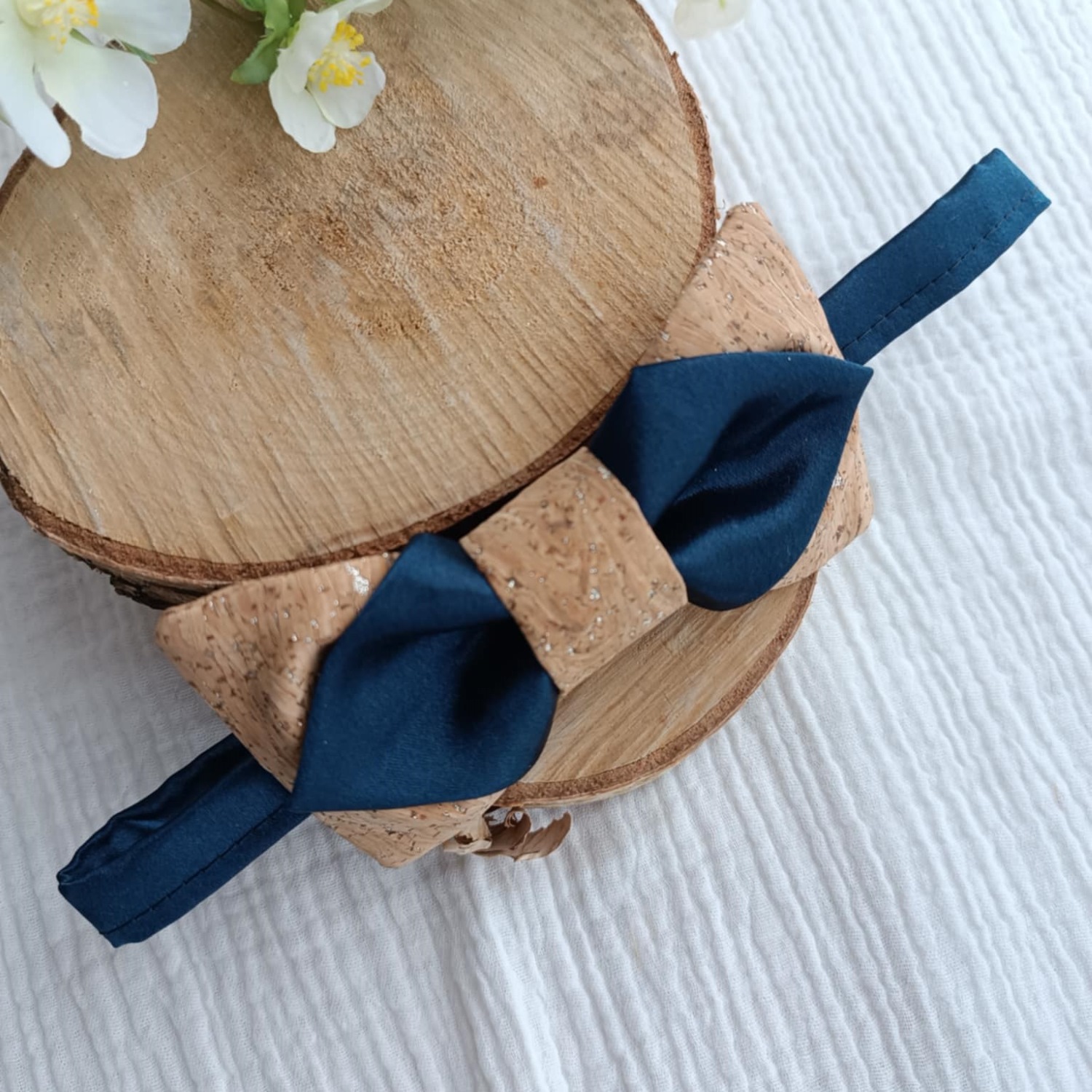 noeud papillon mariage bleu nuit liège satin fait main