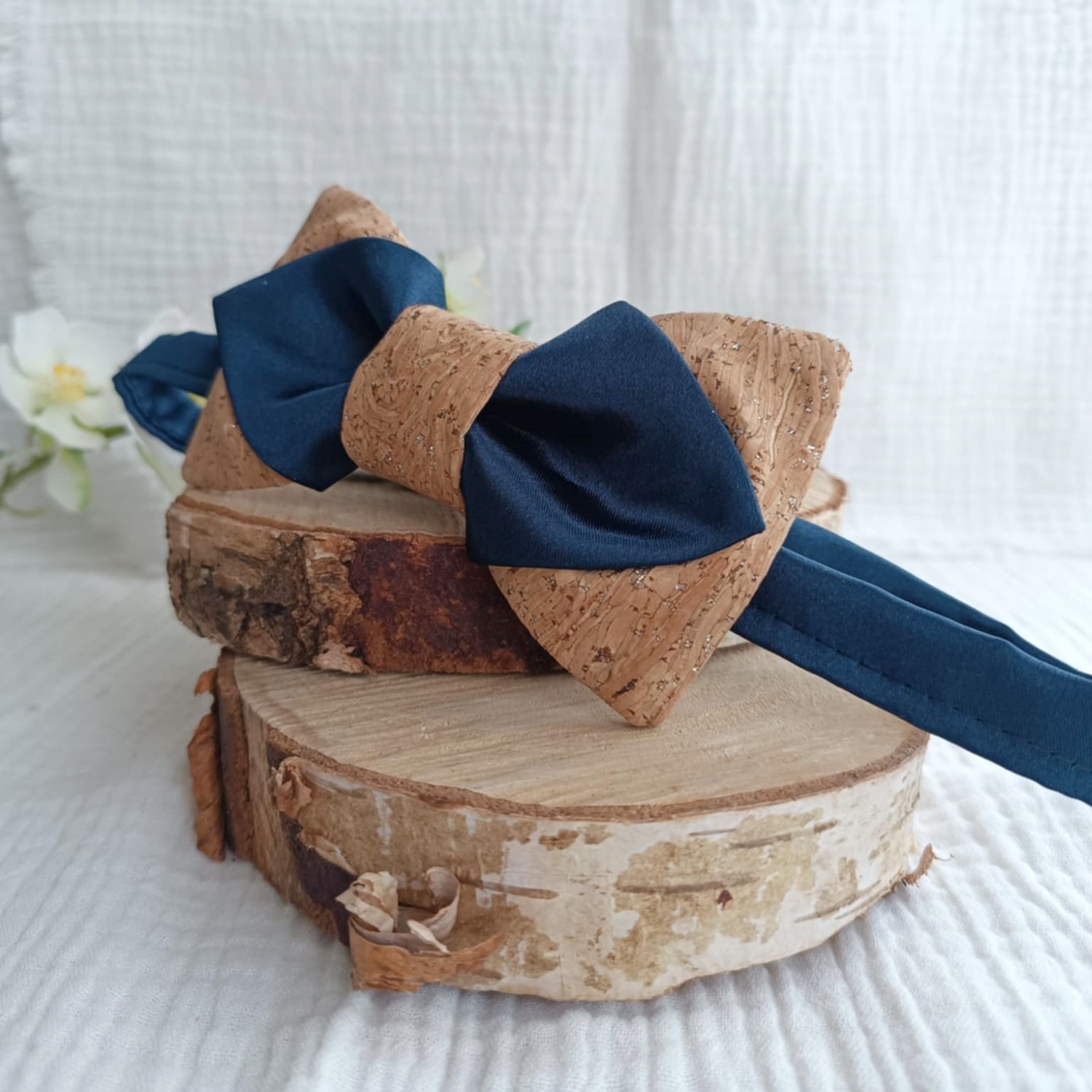 accessoire mode mariage liège satin bleu marine made in france