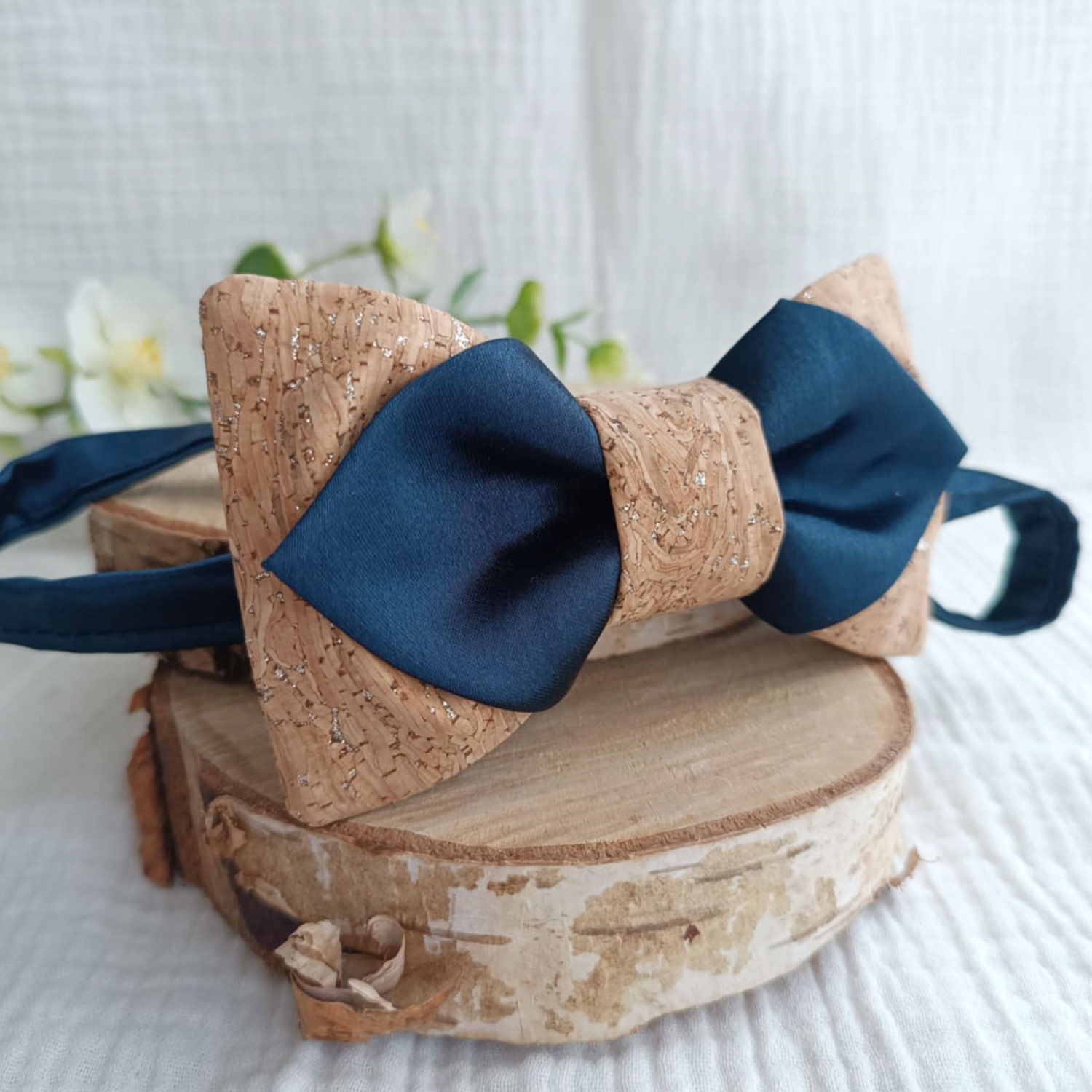noeud papillon préformé homme mariage liège bleu marine