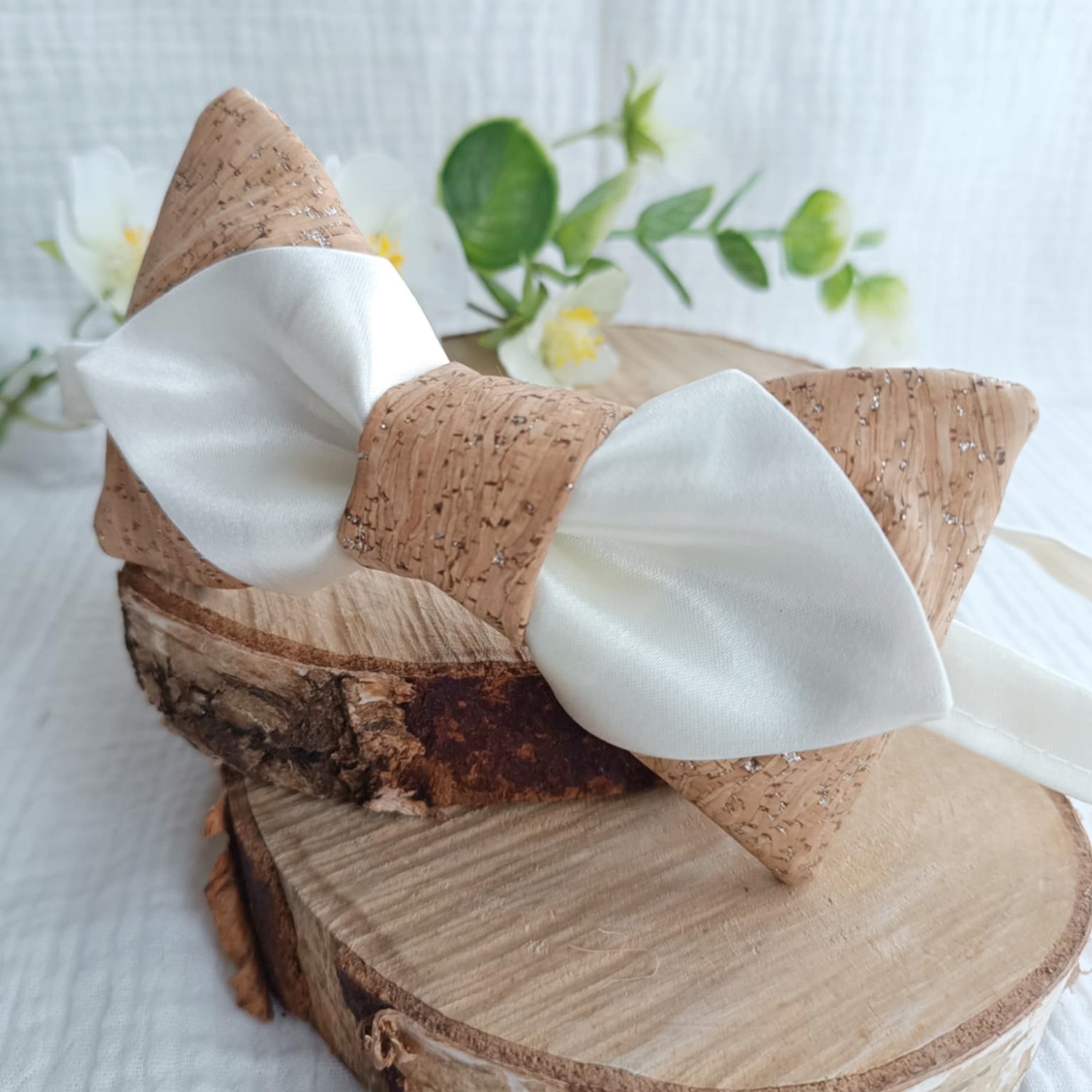 noeud papillon mariage ivoire liège satin